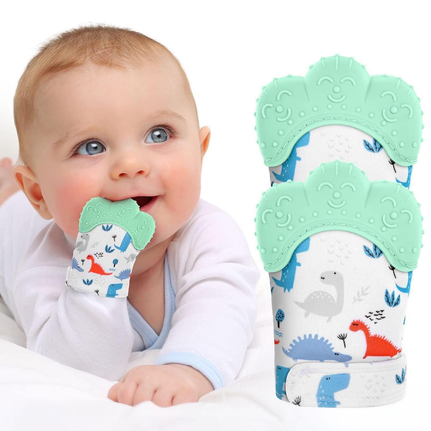 LuxusKollektion Beißring Beißhandschuhe Baby 2 Stück Beißring BPA Frei Grüner Dinosaurier