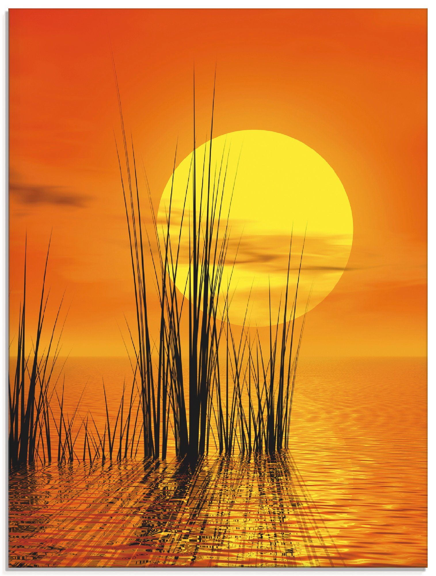 Artland Glasbild Sonnenuntergang mit Schilf, Sonnenaufgang & -untergang (1 St), in verschiedenen Größen