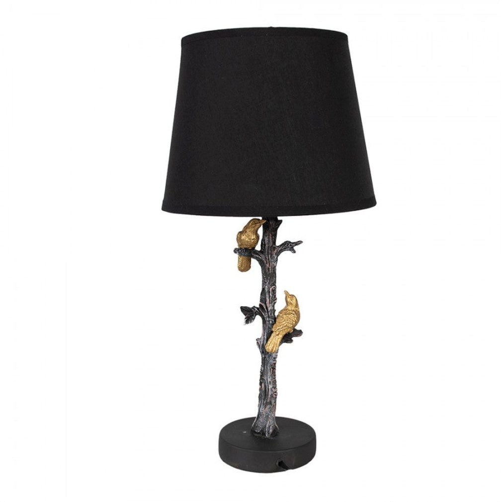 Clayre & Eef Nachttischlampe Tischlampe vintage in schwarz-gold Vögel auf Ast 45 cm