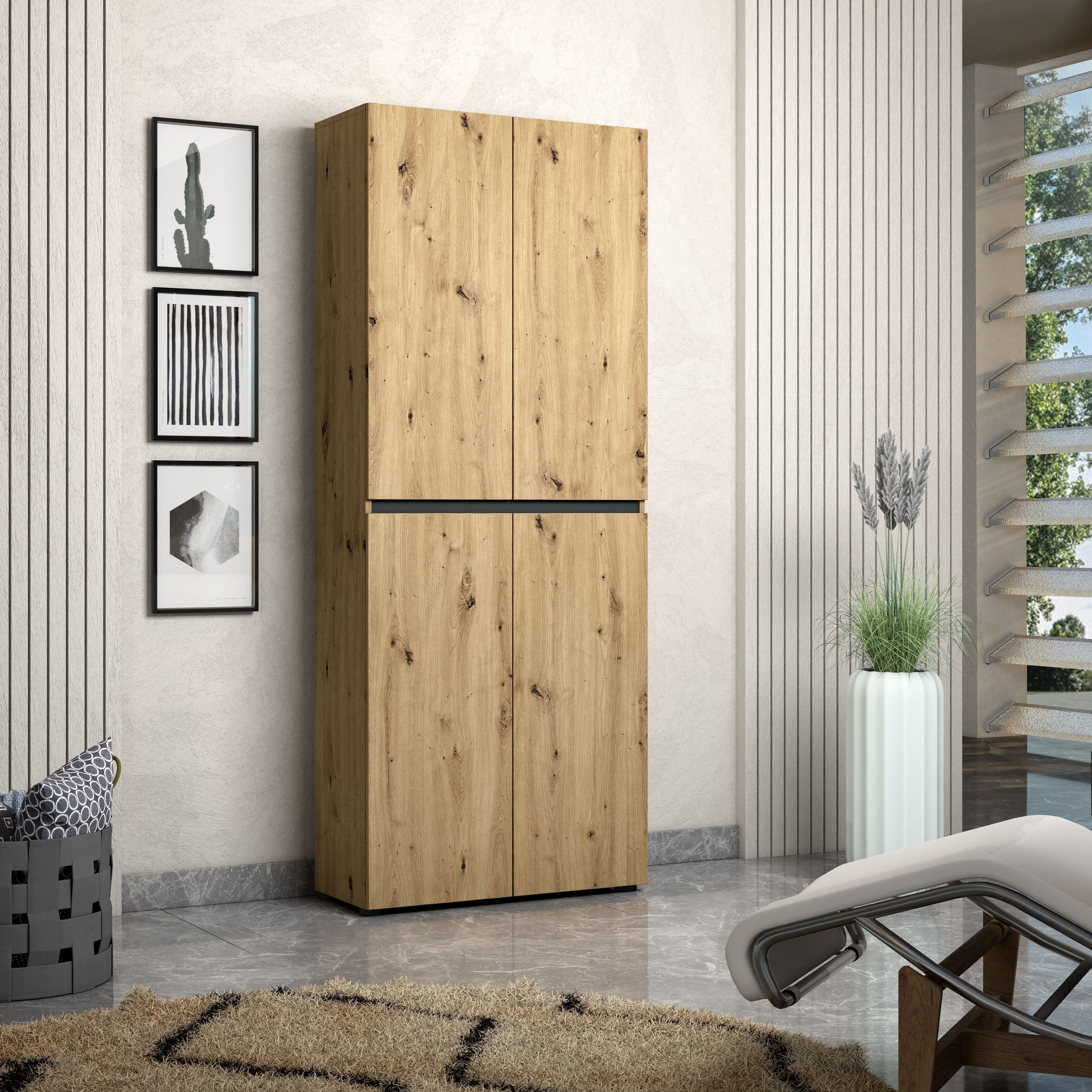 KITALY Schuhschrank in Artisan Eiche - 80x200x34cm (BxHxT)