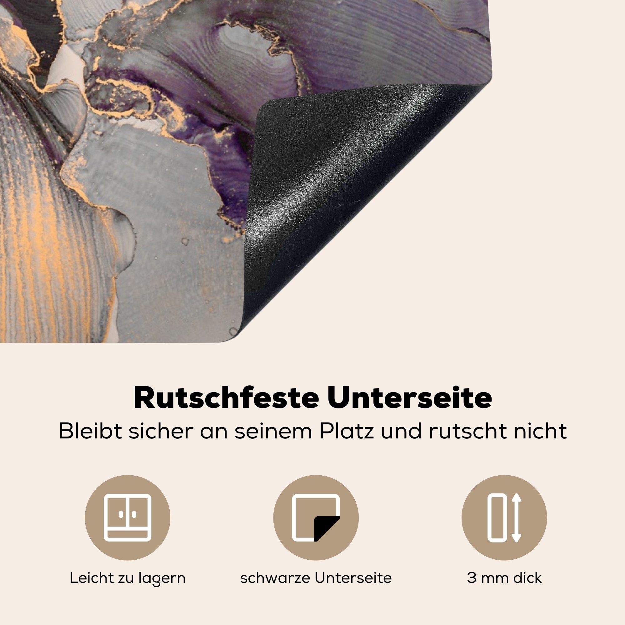 Induktionskochfeld Schutz Herdblende-/Abdeckplatte Gold küche, - die cm, für 81x52 Marmor, Ceranfeldabdeckung Lila (1 Vinyl, - tlg), MuchoWow