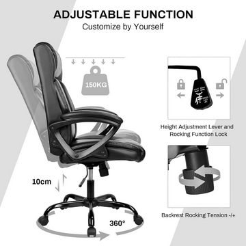 BASETBL Bürostuhl, Ergonomisch Leder Chefsessel mit gepolsterter Armlehne und weiche