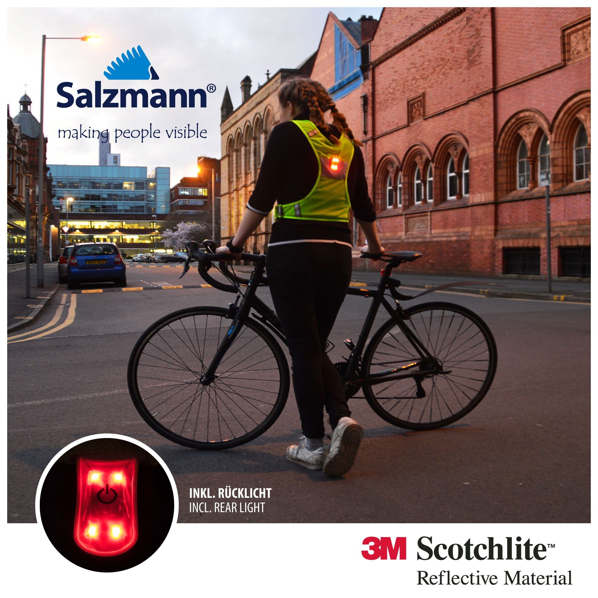 Scotchlite LED Warnweste Salzmann 3M Laufweste Reflektorstreifen mit mit Licht,