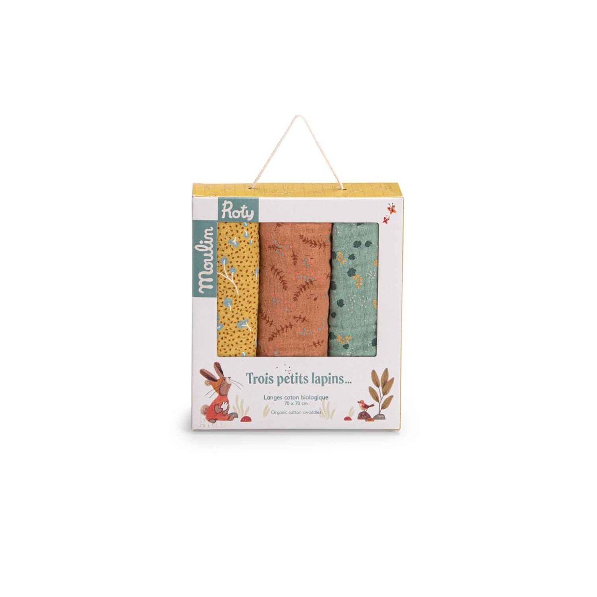 Stoffwindeln Set 3 Mulltücher Trois Lapins 70x70cm Spucktuch Kuscheltuch