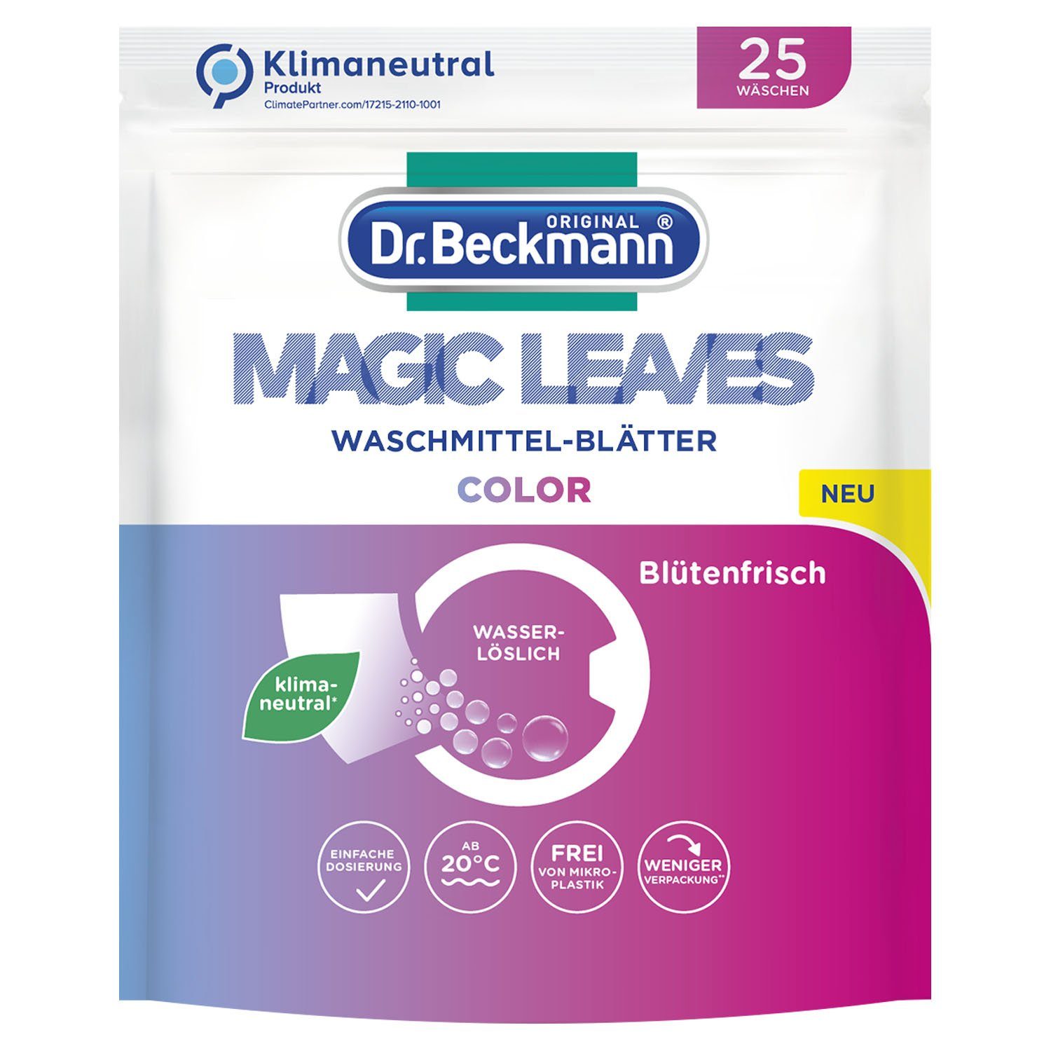 Beckmann MAGIC 25 Colorwaschmittel Blätter (1-St) Dr. wasserlösliche COLOR, Waschblätter, LEAVES