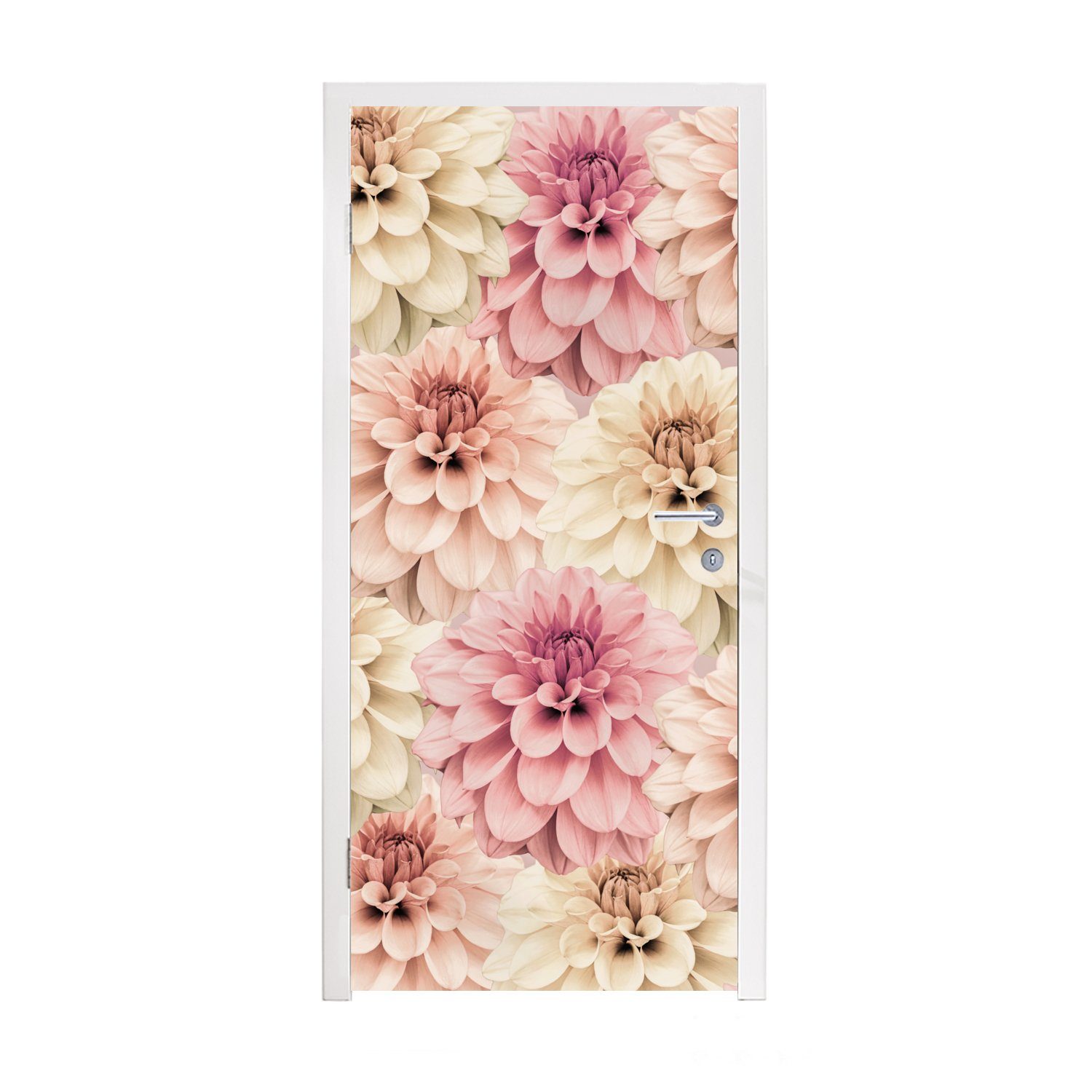 Tür, Natur, St), - Blumen Türaufkleber, (1 Matt, bedruckt, cm Rosa 75x205 Türtapete MuchoWow für - Weiß Fototapete -