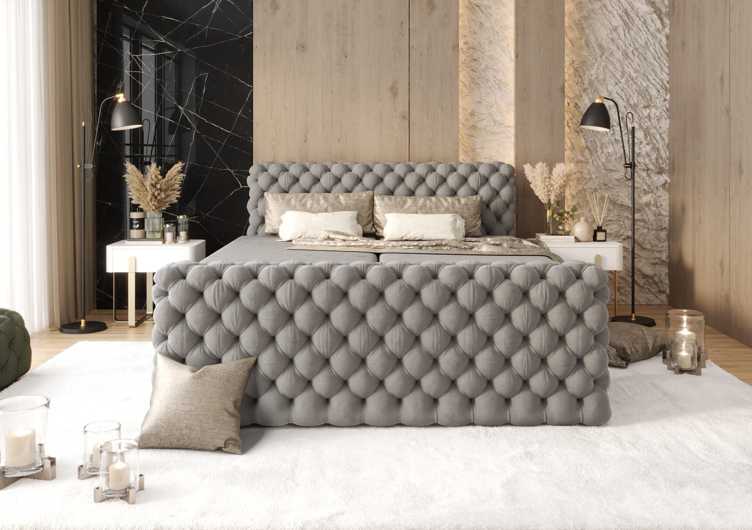 B&B Home Boxspringbett Boxbett The Big One Figo 200 cm x 220 cm (inkl zwei Bettkästen, Multipocket-Matratze und Topper)