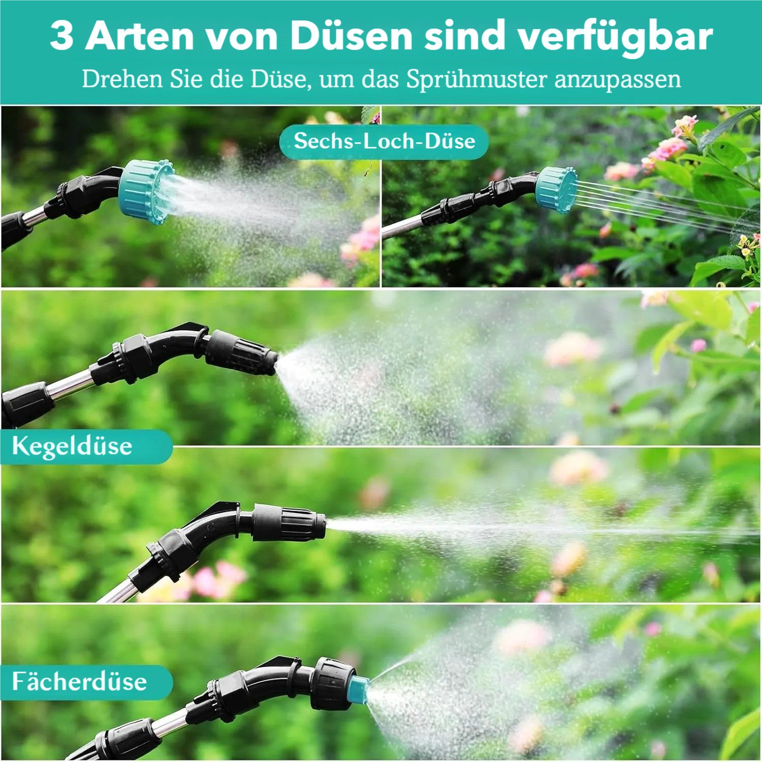TLGREEN Drucksprühgerät,5/8L Akku-Drucksprühgerät,7.4V Stärker Elektrischer Pflanzensprüher, (mit 3 Düsen & Verstellbarer Schultergurt, USB-aufladbarem Griff mit Teleskopstab), für Gartenspritze, Unkrautspritze & Wassersprüher