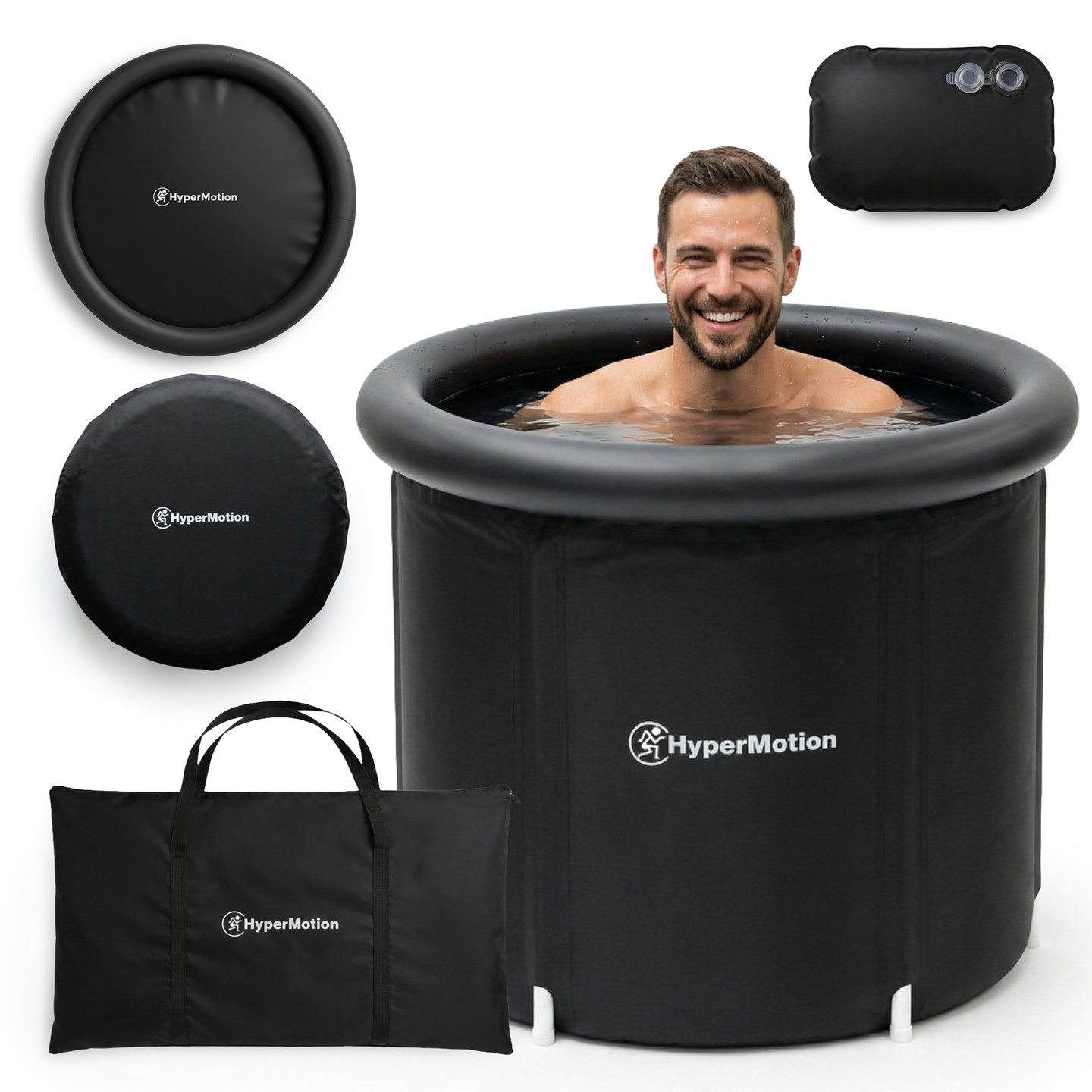 HyperMotion Ovalpool HyperMotion Eisbad Wanne 330 L faltbar mit Isolierdeckel Schwarz