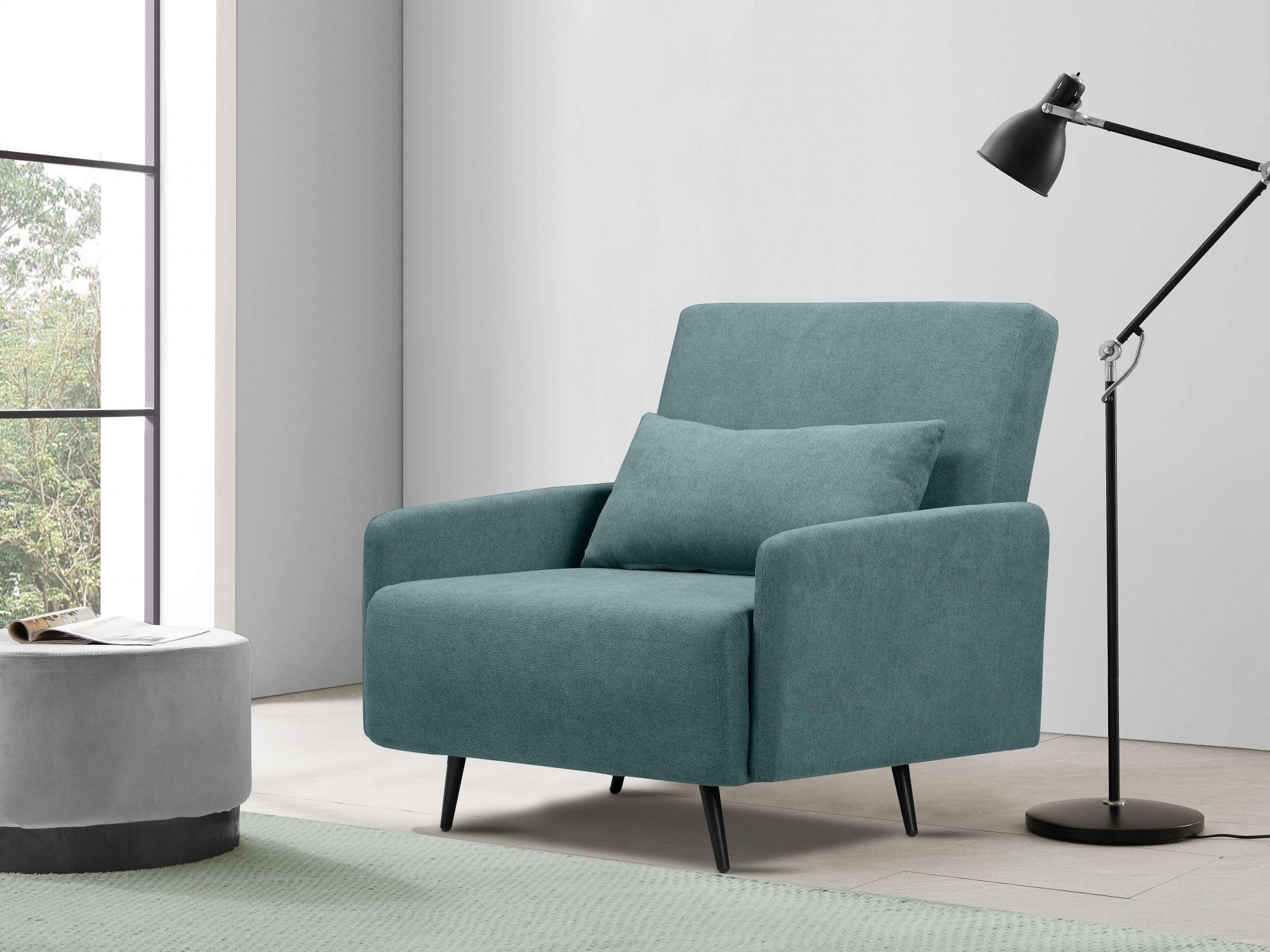 andas Schlafsofa Linnea, Daybed mit aufklappbarer Liegefläche petrol | petrol