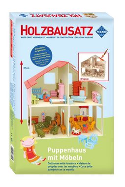 Pebaro 3D-Puzzle Holzbausatz Puppenhaus mit Möbeln, 880, 252 Puzzleteile