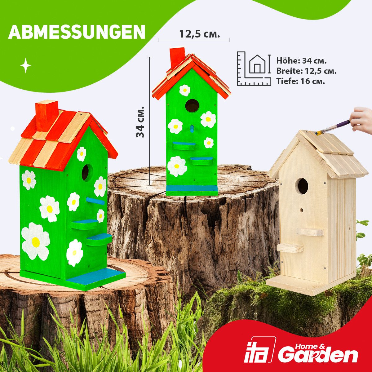 ITA Nistkasten Nistkasten DIY Bastelset zum Zusammenbauen und Bemalen, Bausatz zum Bauen und Malen für Kinder Bastelset für Jungen & Mädchen