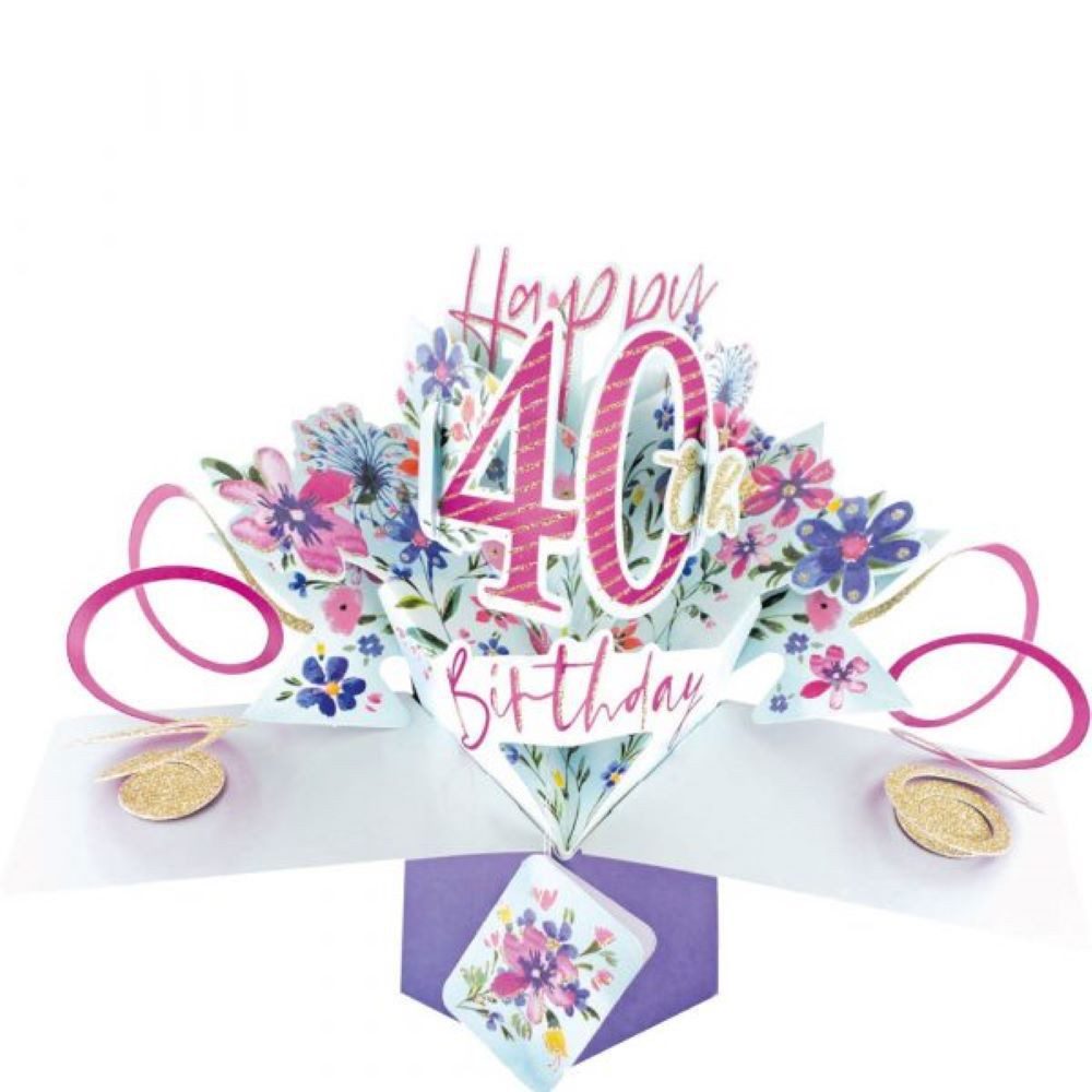 Grußkarten Grußkarte PopUp 'Happy 40th Birthday' Blumen