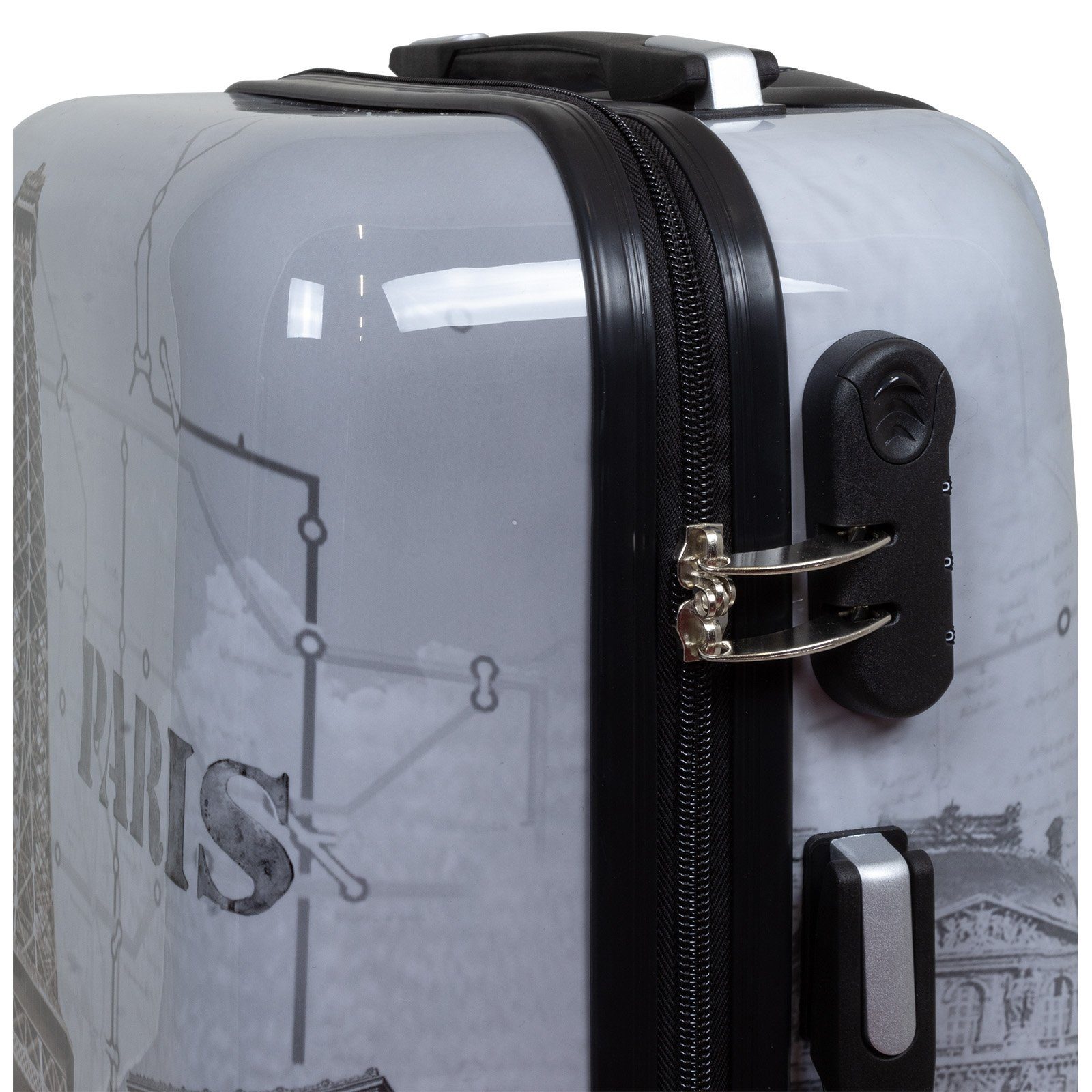 Trendyshop365 Hartschalen-Trolley Paris - Eiffelturm, bunter Koffer mit Motiv, 3 Größen, 4 Rollen, Zahlenschloss, Polycarbonat, Dehnfalte