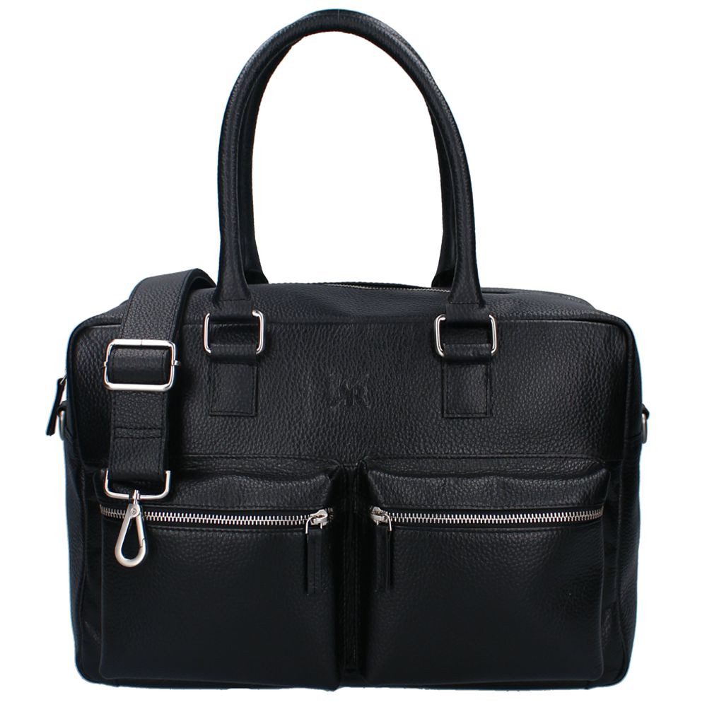 Vadobag Wickeltasche Schwarze Wickeltasche mit 2 Fronttaschen Echt Leder mit Unterlage