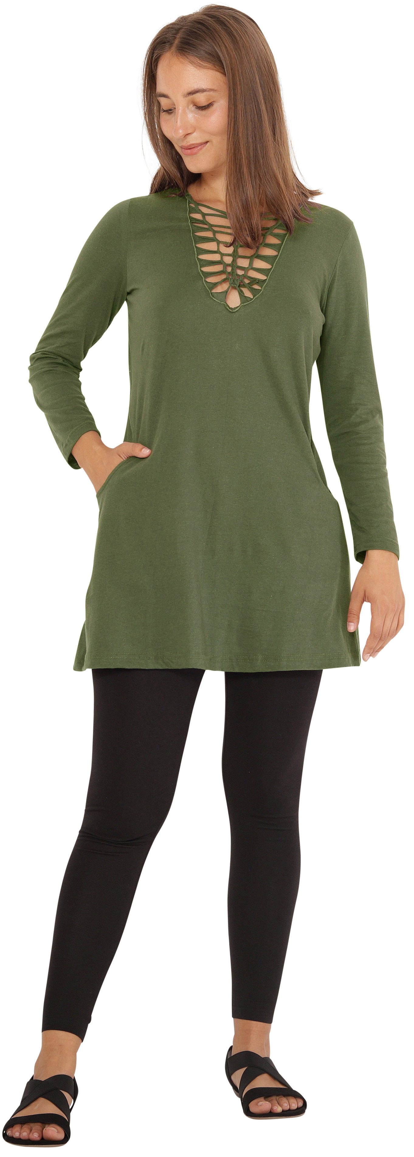 PUREWONDER Shirtkleid Shirtkleid Langarm mit geflochtenem V-Ausschnitt dr9 günstig online kaufen