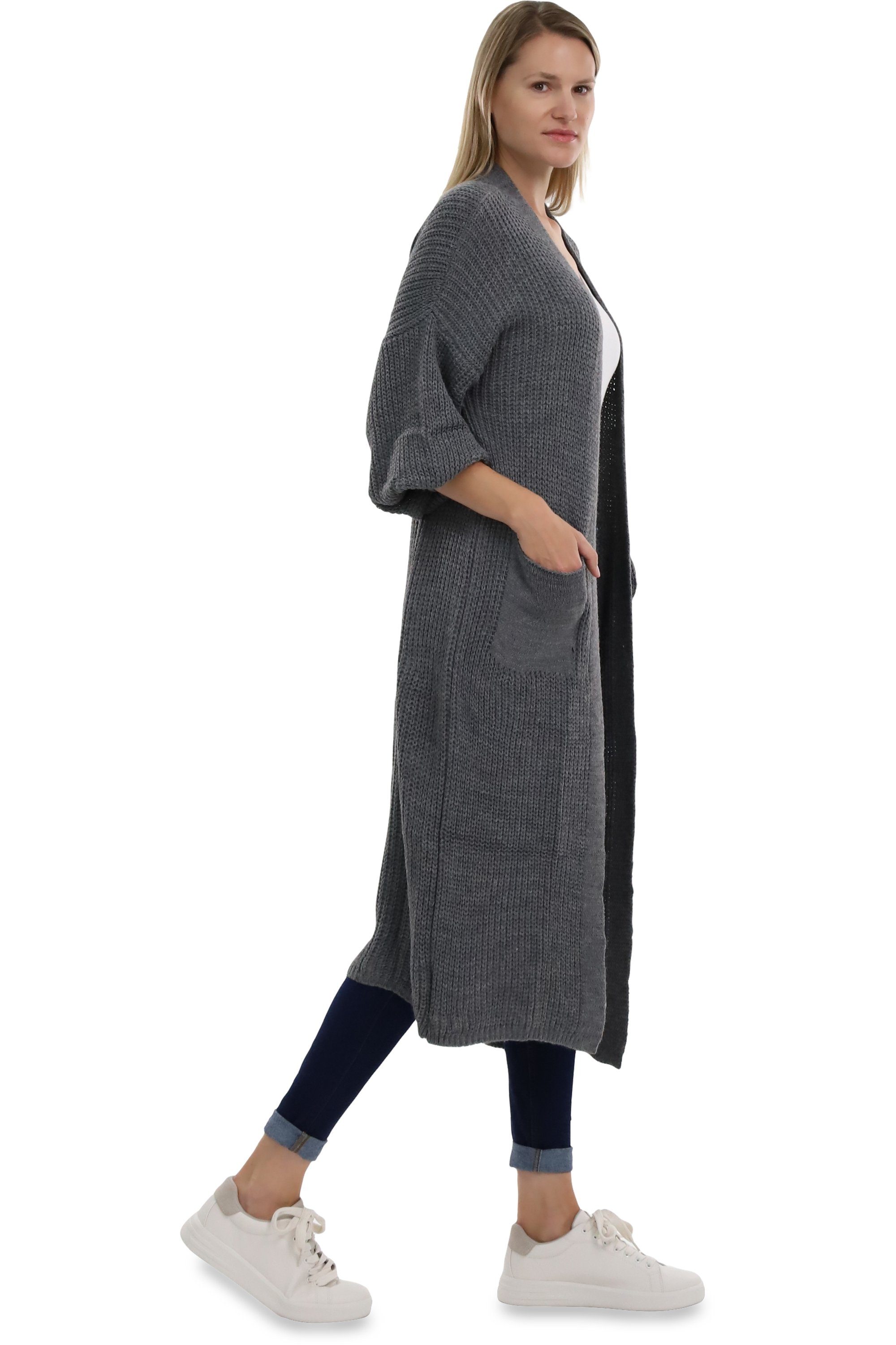 malito more than fashion Longstrickjacke malito Damen Strickmantel, schicker Cardigan, moderne Wollmantel, offene lange Strickjacke in Grobstrick-Optik