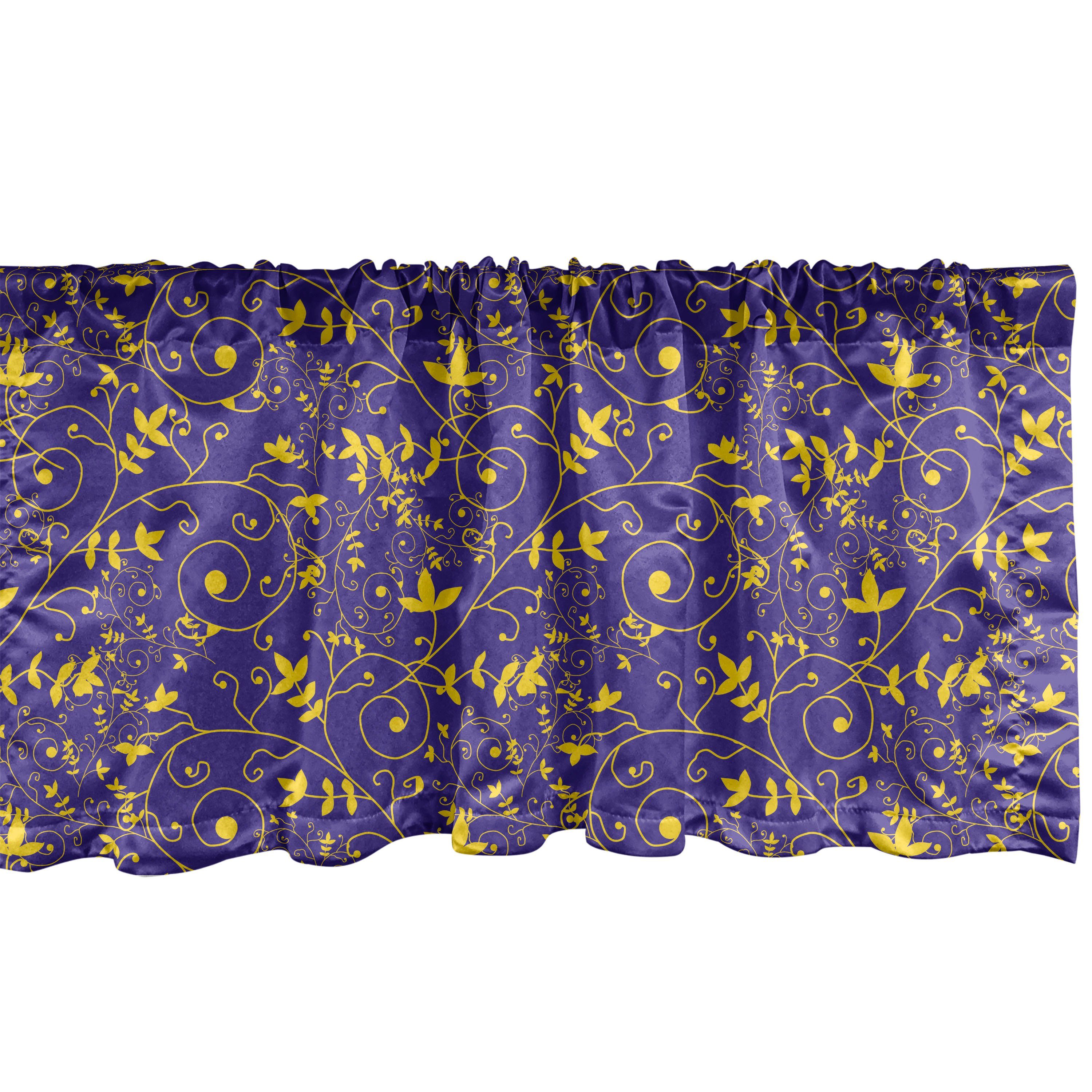Scheibengardine Vorhang Volant für Küche Schlafzimmer Dekor mit Stangentasche, Abakuhaus, Microfaser, Blumen Blätter und Zweige wirbelt