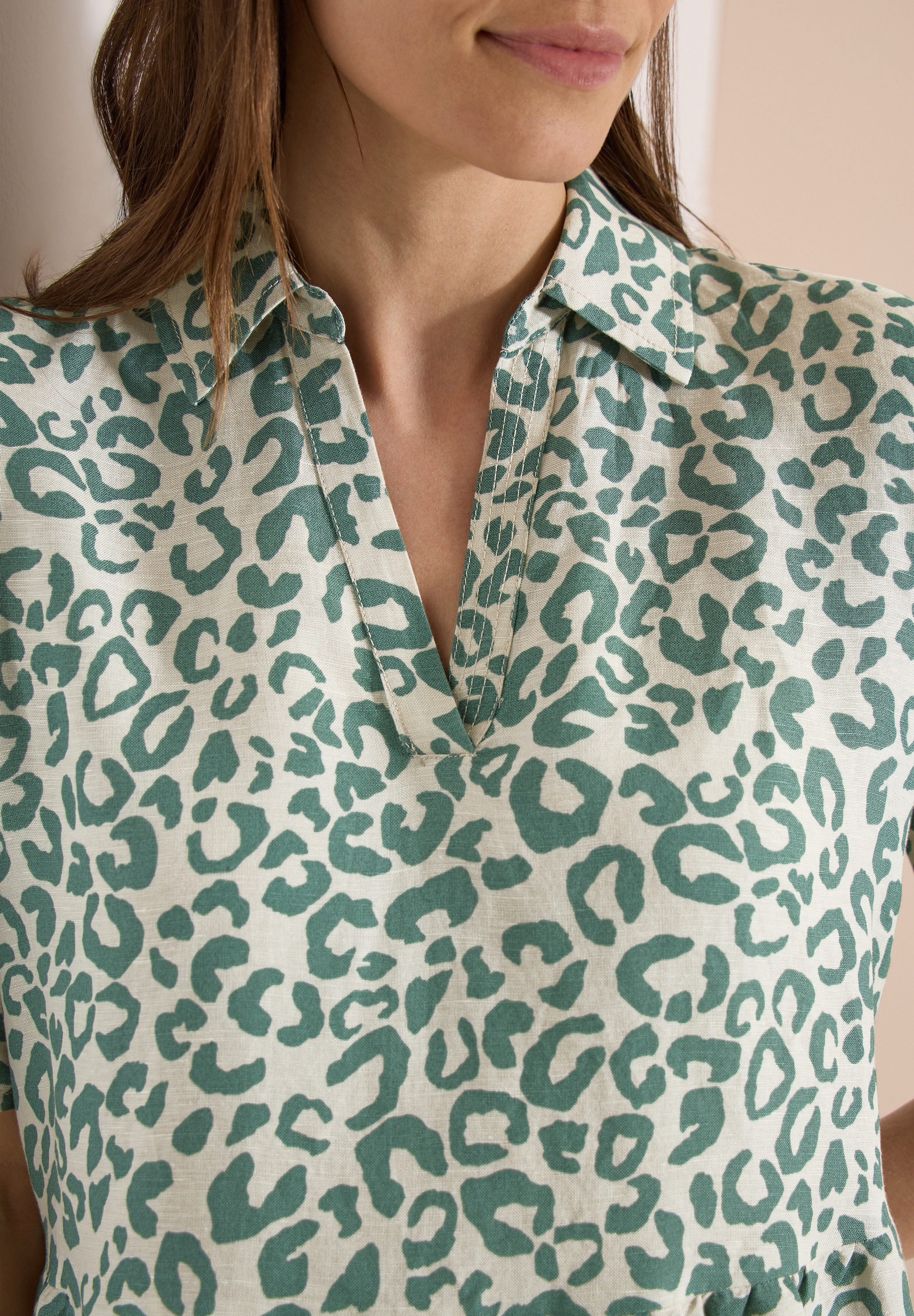 CECIL Sommerkleid Knielanges Sommerkleid aus Leinenmix mit Print