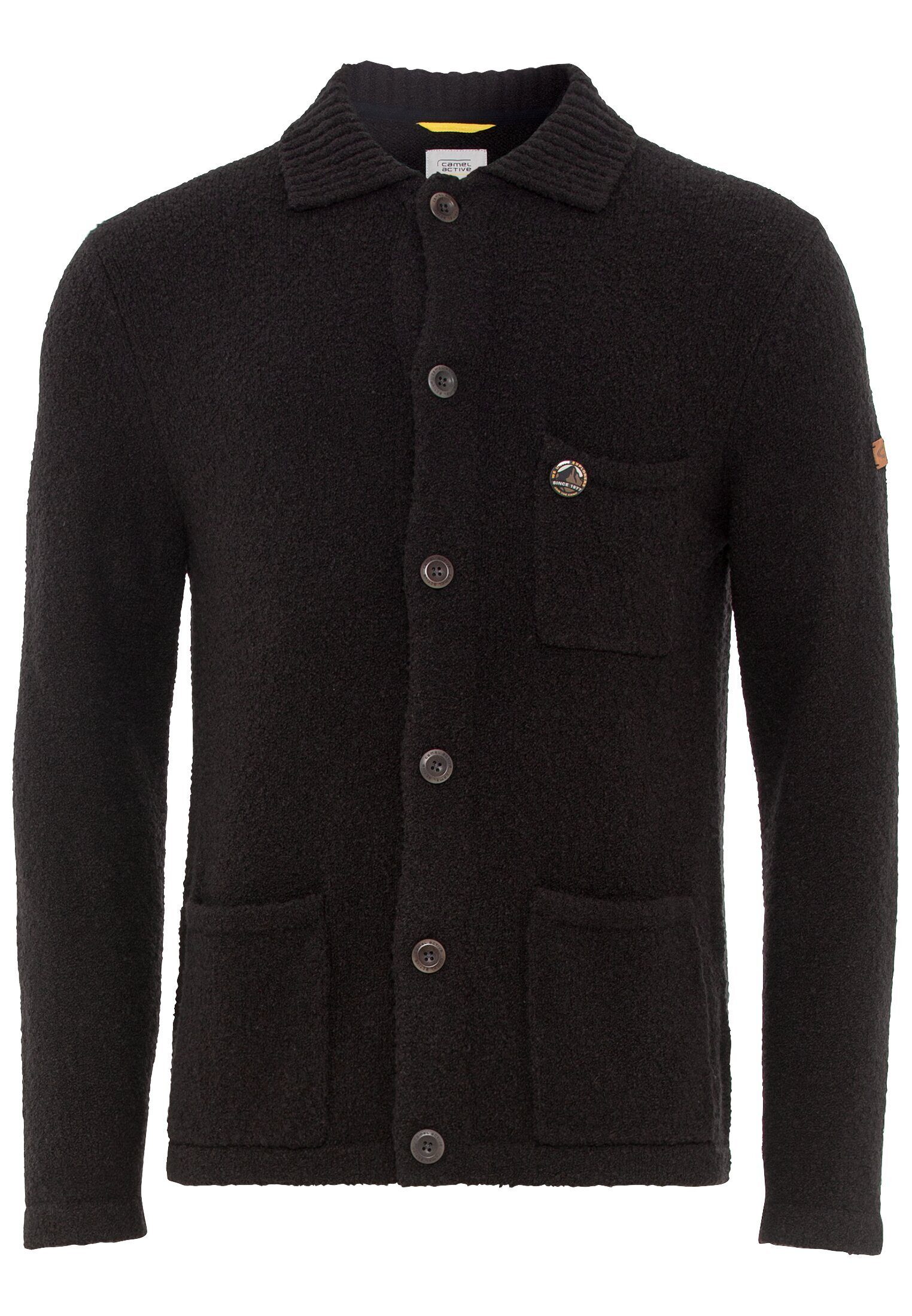 camel active Strickjacke Strickjacke aus einem angenehmen Wollmix Langarm Umlegekragen