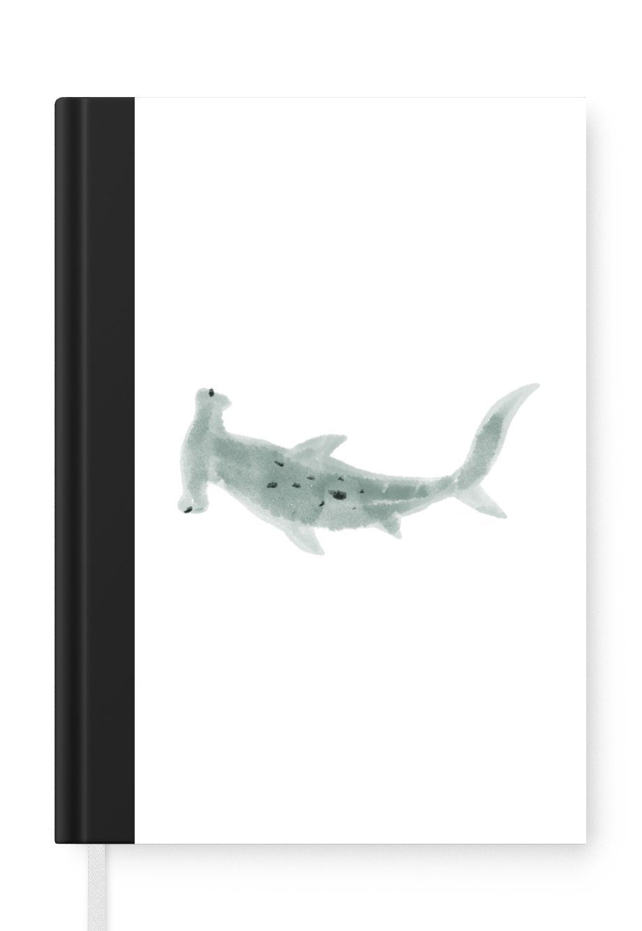MuchoWow Notizbuch Hai - Meer - Aquarell - Zeichnung, Journal, Merkzettel, Tagebuch, Notizheft, A5, 98 Seiten, Haushaltsbuch