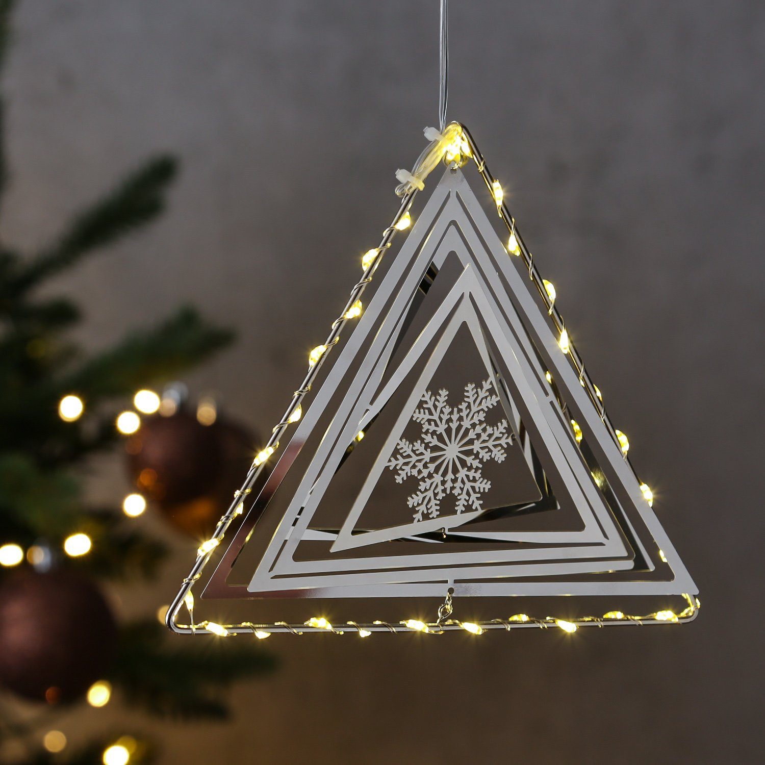 MARELIDA LED Dekoobjekt LED Dreeick mit Schneeflocke 3D Dekohänger Weihnachten Fensterdeko, LED