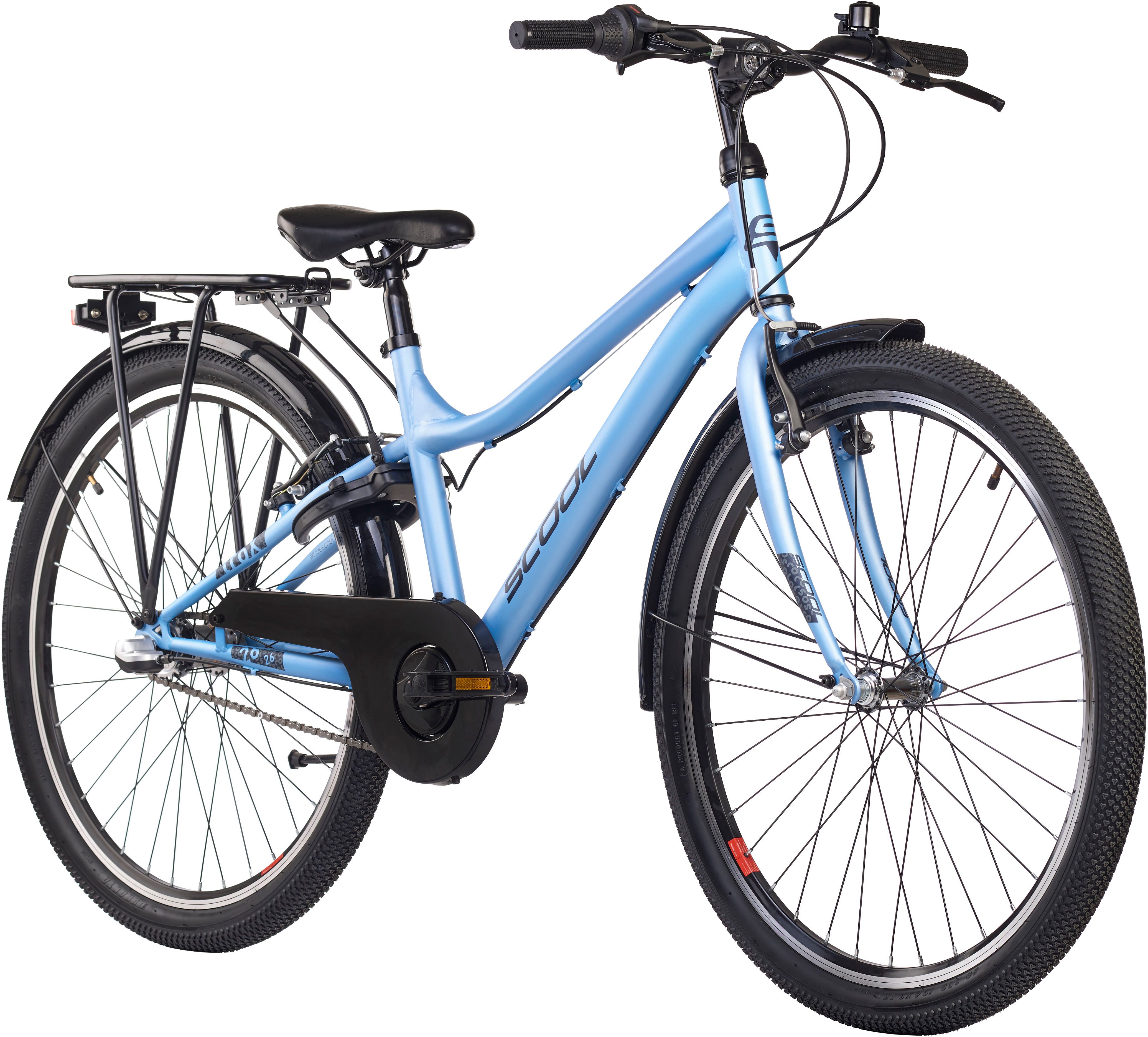 S’COOL Jugendfahrrad S'COOL troX, 3 Gang Shimano, Nabenschaltung, 26 Zoll, Jugendliche, mit Gepäckträger und Schutzblech