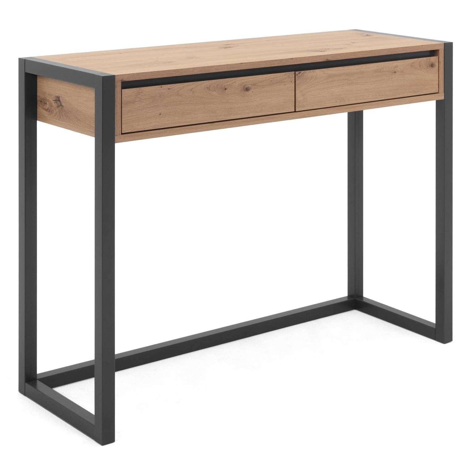 Homestyle4u Konsolentisch Beistelltisch Flur Holz Sideboard Anrichte Schubladen Kufengestell, Braun und Schwaz