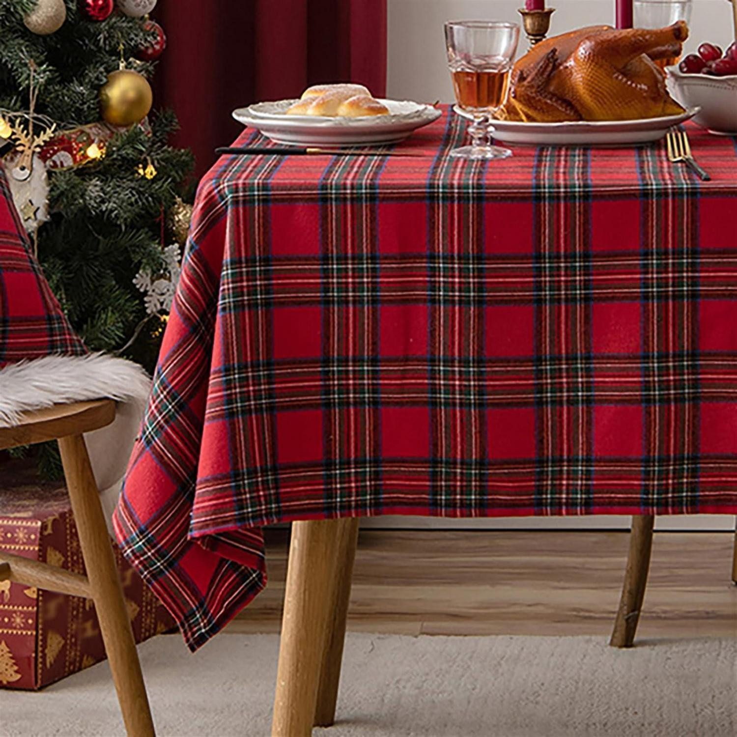 LuxusKollektion Tischdecke Tischdecke Weihnachten Karomuster Rot 60x60cm (1-tlg)