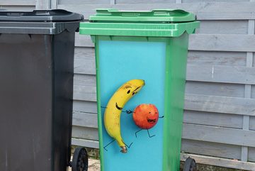 MuchoWow Wandsticker Smiley - Obst - Blau (1 St), Mülleimer-aufkleber, Mülltonne, Sticker, Container, Abfalbehälter
