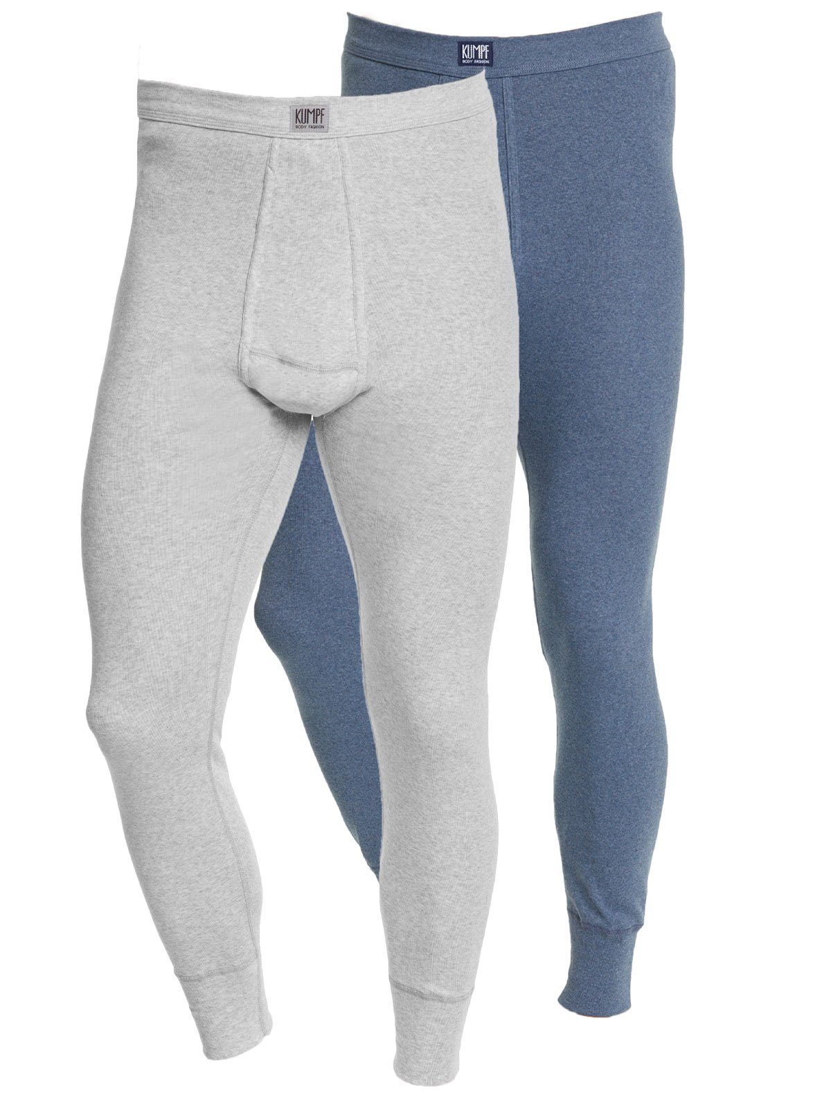 KUMPF Lange Unterhose 2er Sparpack Herren Unterhose Workerwear (Spar-Set, 2-St) mit eingriff blau-melange kiesel-melange | Lange Unterhosen