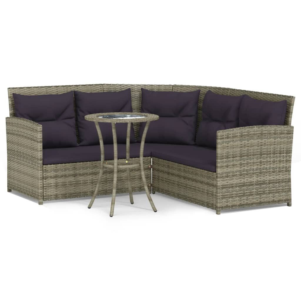 vidaXL Gartenlounge-Set, 2-tlg. Sofagarnitur in L-Form mit Kissen Grau Poly Rattan