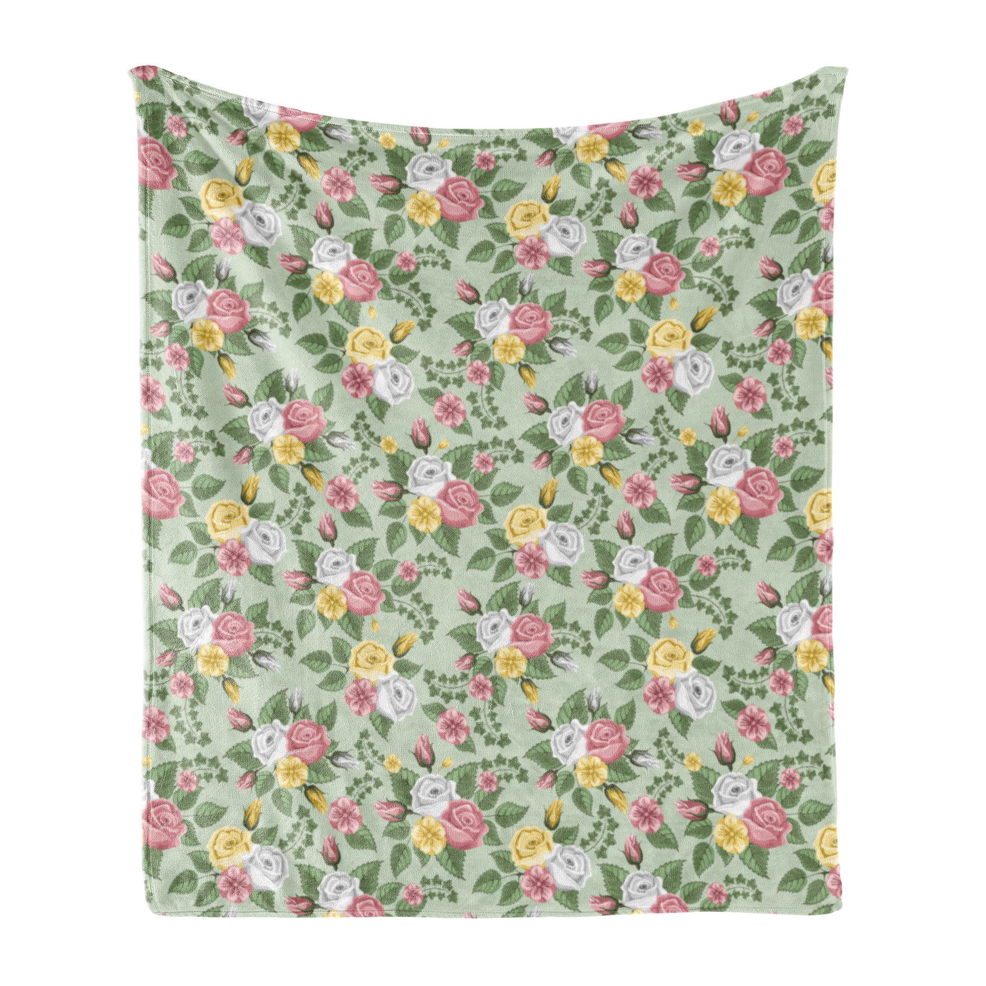 Wohndecke Gemütlicher Plüsch für den Innen- und Außenbereich, Abakuhaus, Romantisch Englisch Garten Bouquets