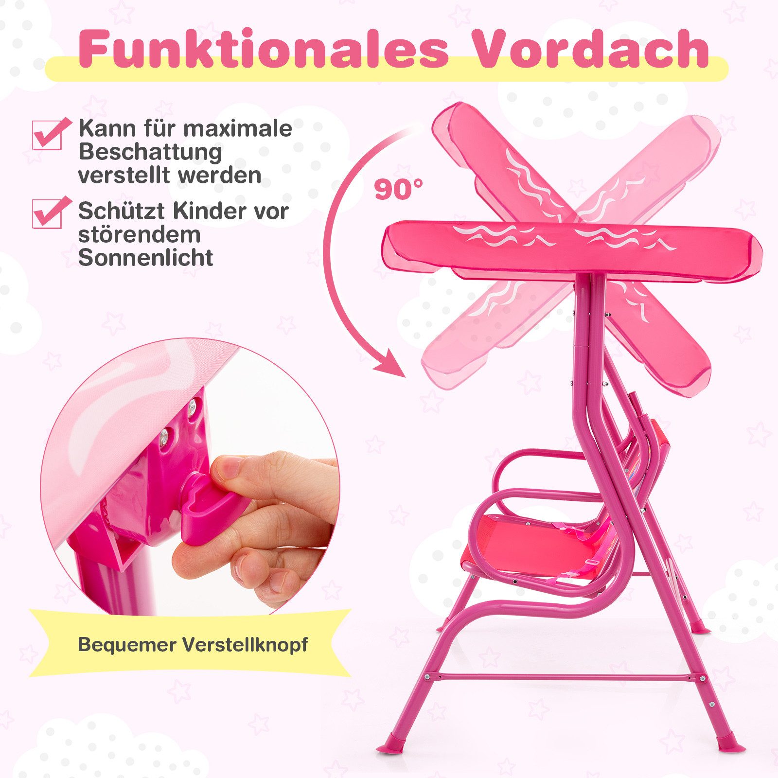 COSTWAY Hollywoodschaukel, 2-Sitzer, für Kinder, mit verstellbarem Sonnenda günstig online kaufen