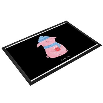 Fußmatte 60 x 90 cm Schweinchen Glühwein - Schwarz - Geschenk, Spruch, Matte, Mr. & Mrs. Panda, Höhe: 0.3 mm, Gummirand und Design