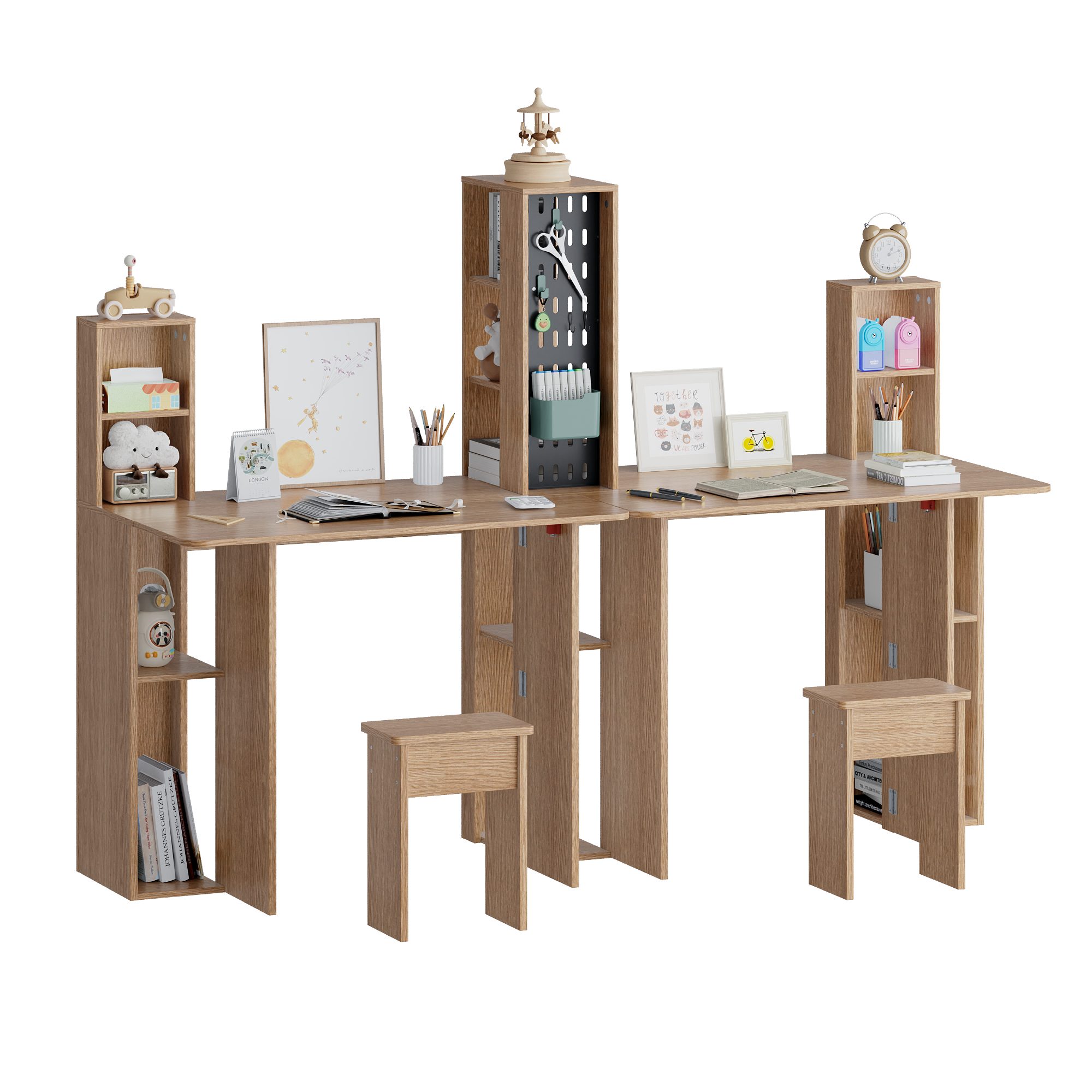 HOMSEE Schreibtisch Klapptisch mit Schrank – 2-Personen-Faltschreibtisch, 2-in-1 Klappschreibtisch 180 cm mit Stauraum