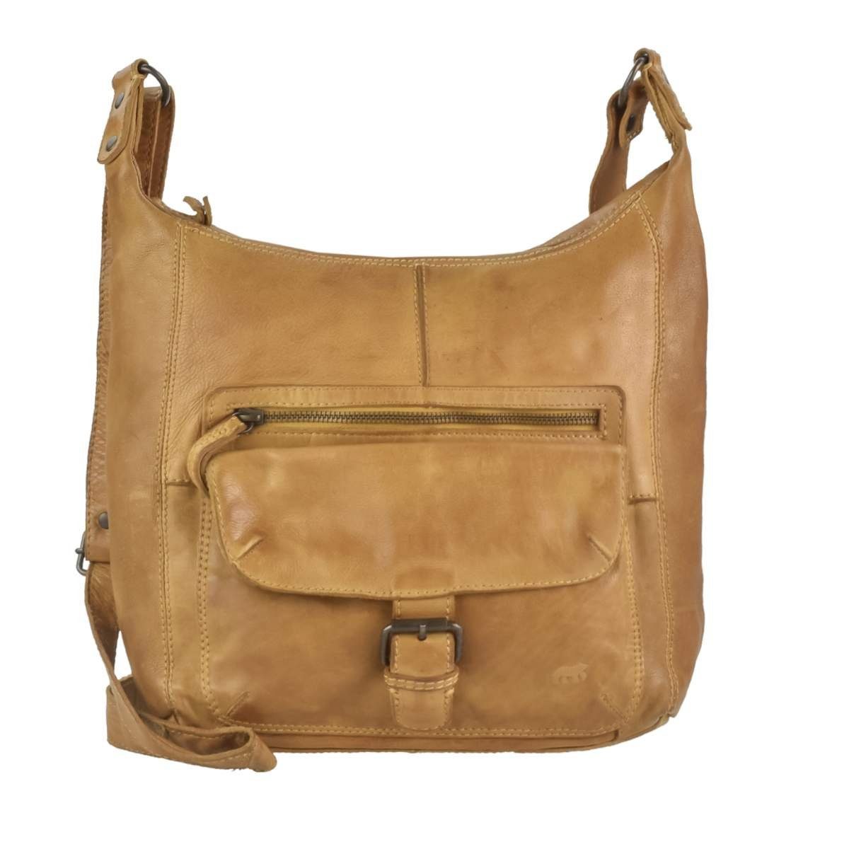 Bear Design Umhängetasche Anna, gelb in ochre Handtasche, Leder Schultertasche 30cm, Shopper, ocker Damen