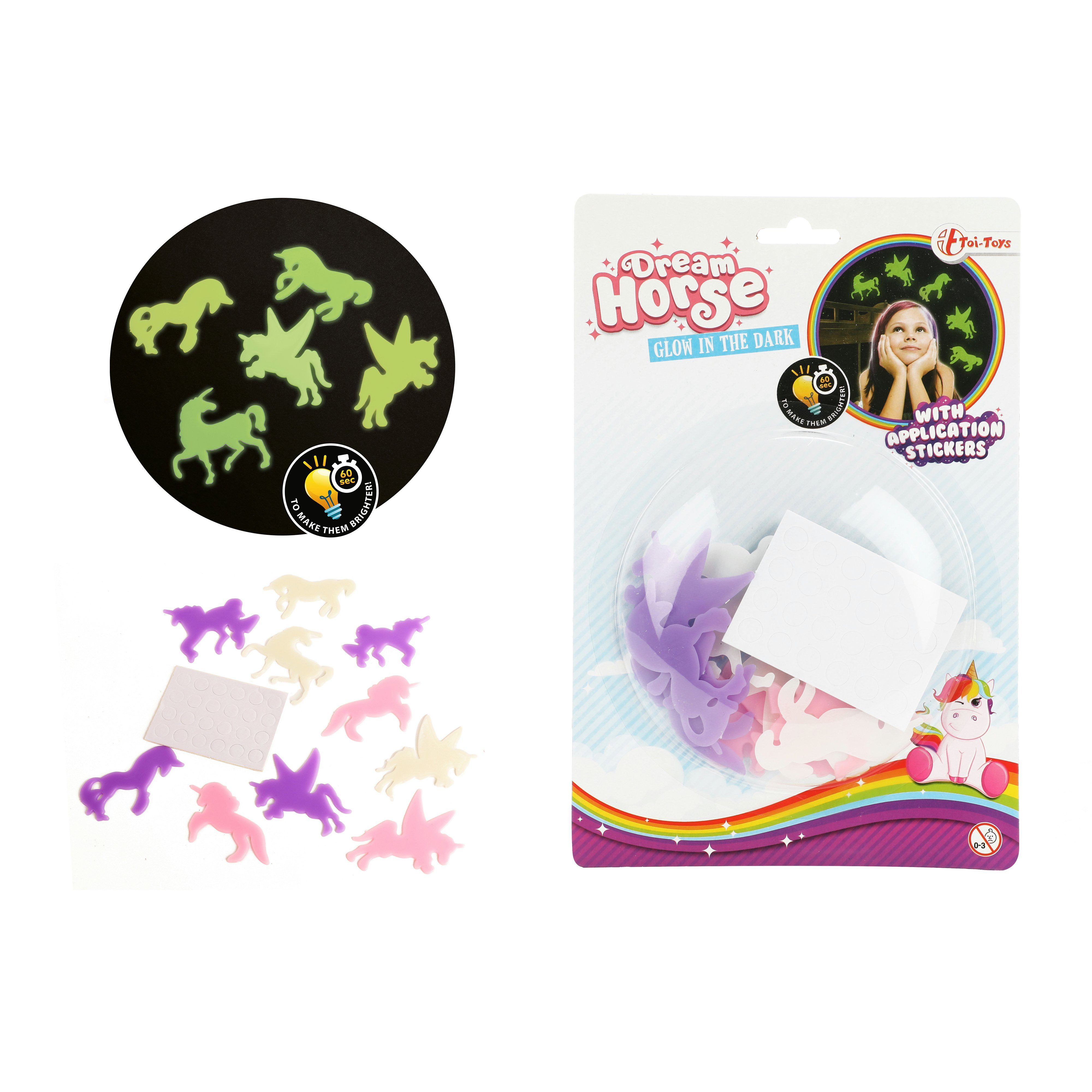 Toi-Toys Aufkleber DREAM HORSE Glow in The Dark Shapes Einhorn-Aufkleber (12 Stück)