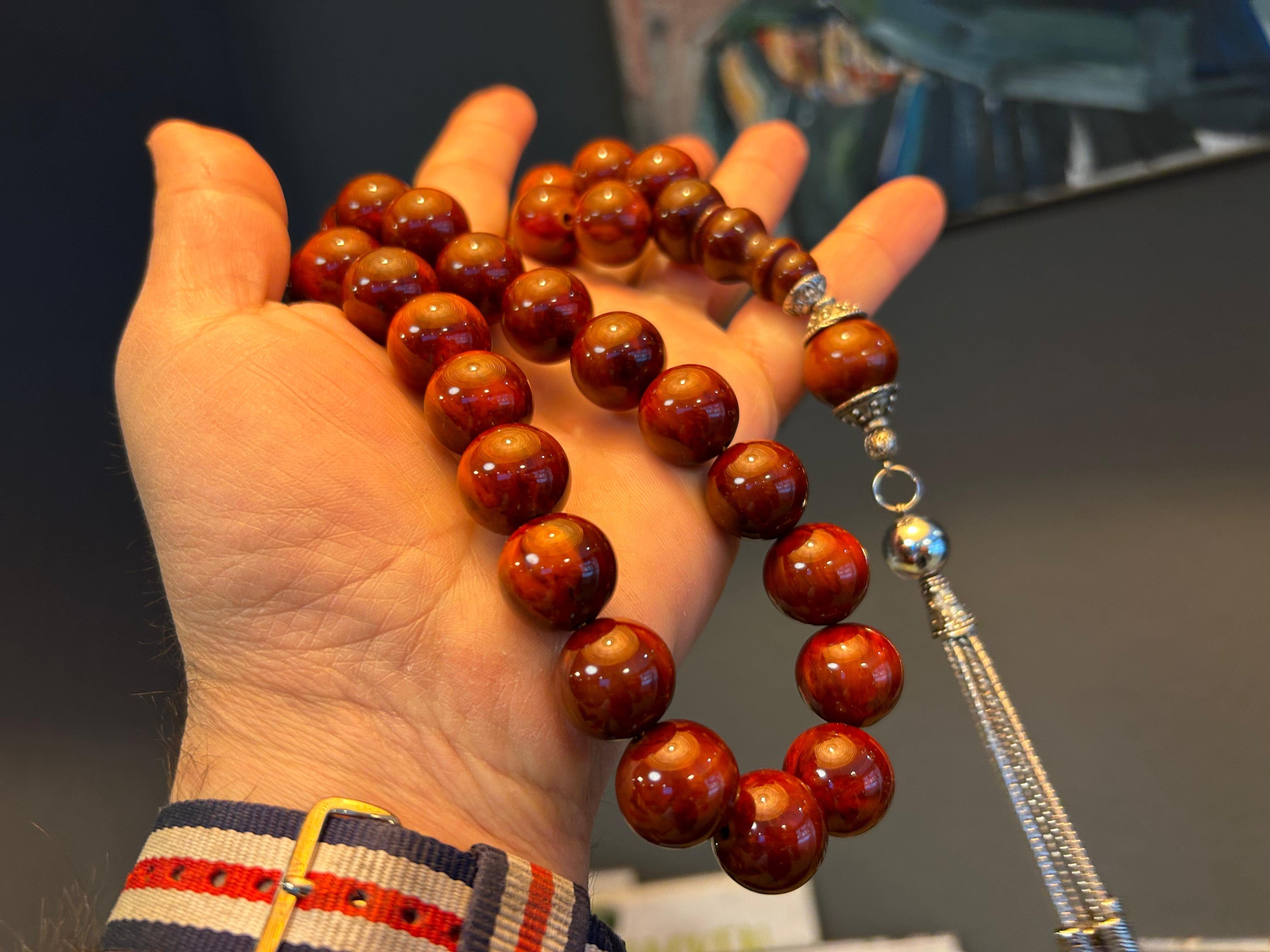 TesbihBid Kettenanhänger Bakalite Prayerbeads faturan Tesbih 33 Amber (33-tlg) Misbaha Gebetskette