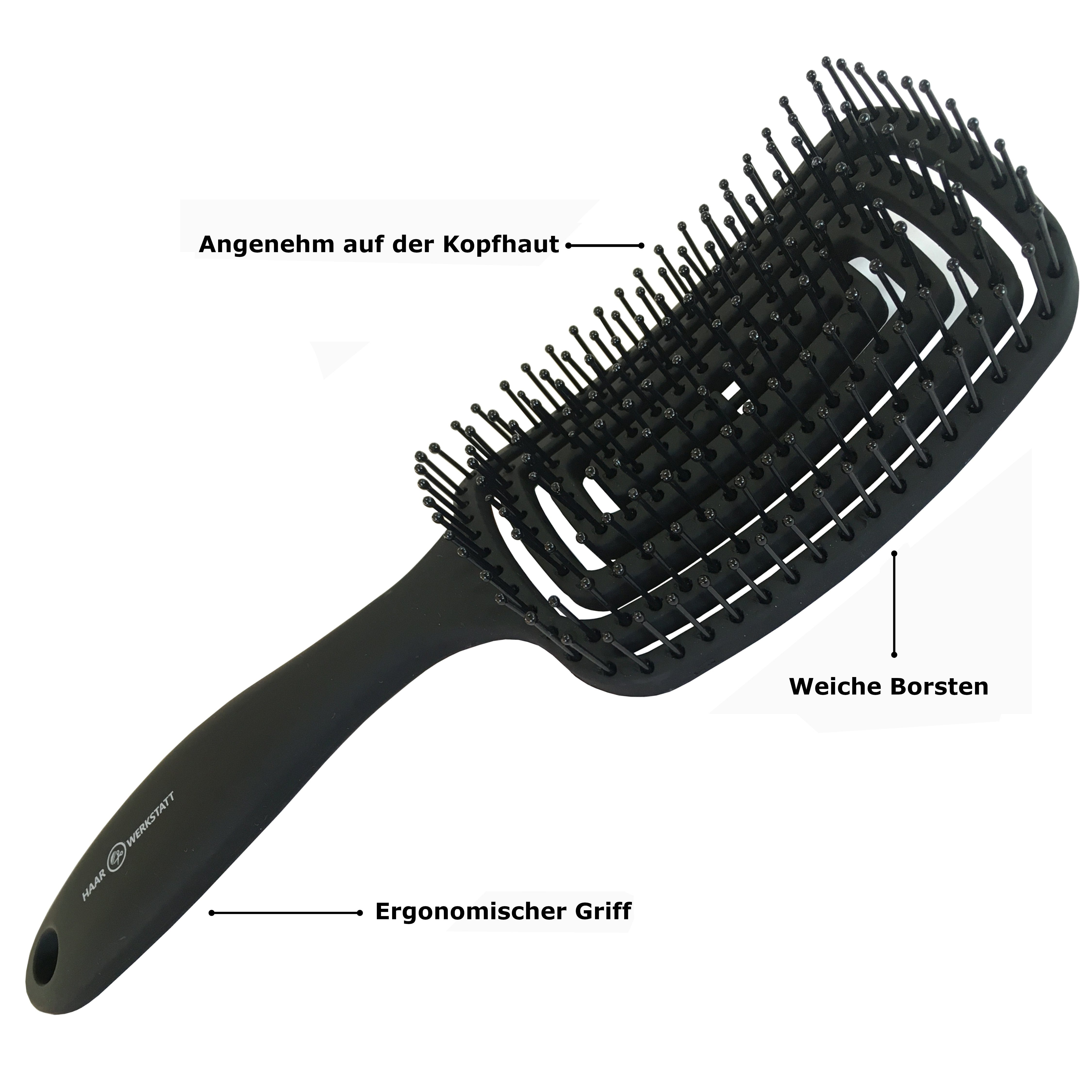 Haarwerkstatt Haarbürste Haar, - - curved für Ihr Die für Haarbürste Herren mit Schwarz Haarbürste Gebogene Borsten optimale weiche Entwirrungsbürste brush und Damen, Kinder Profi