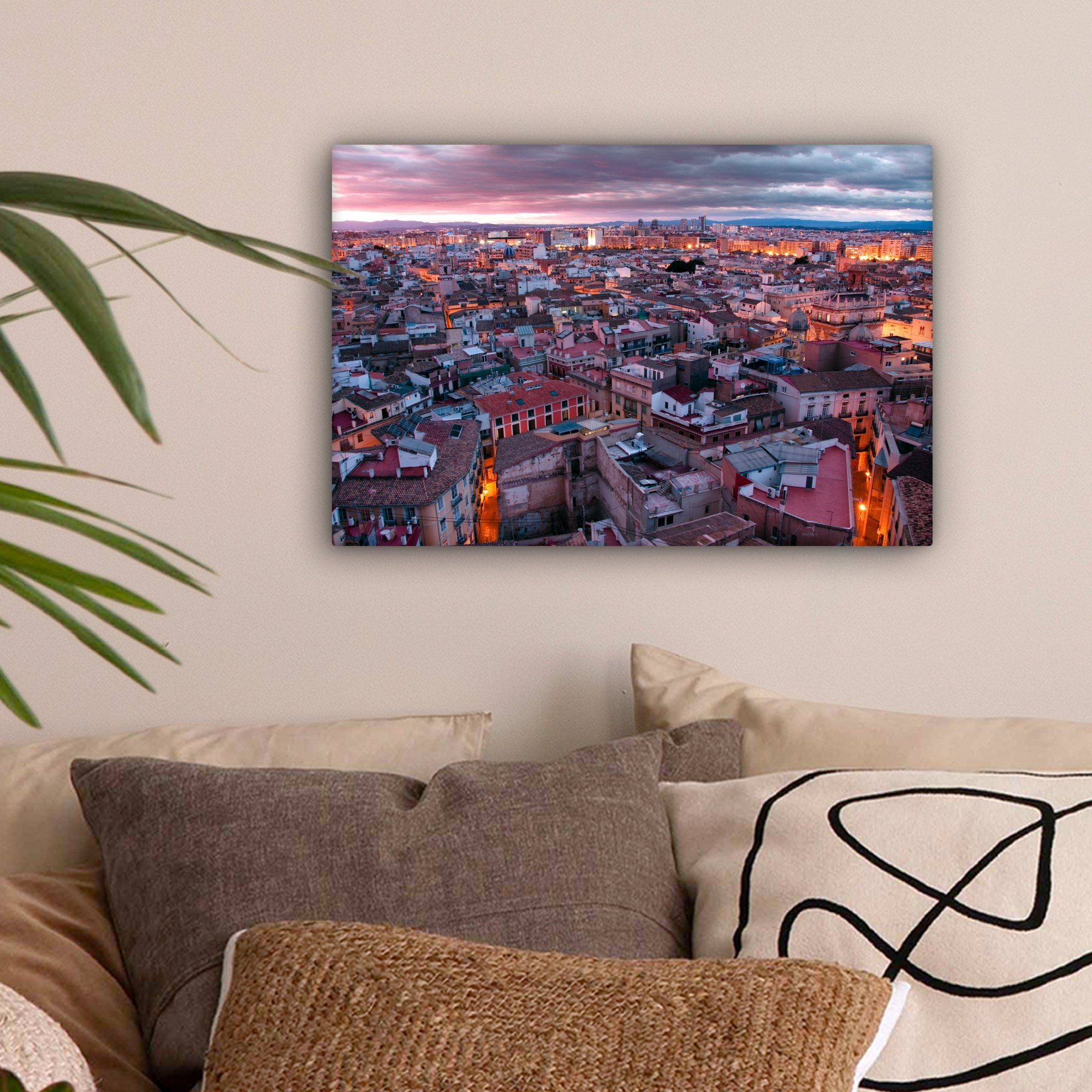 Leinwandbilder, St), - Aufhängefertig, (1 - Skyline Wanddeko, OneMillionCanvasses® Wandbild Leinwandbild Valencia, Stadt cm 30x20