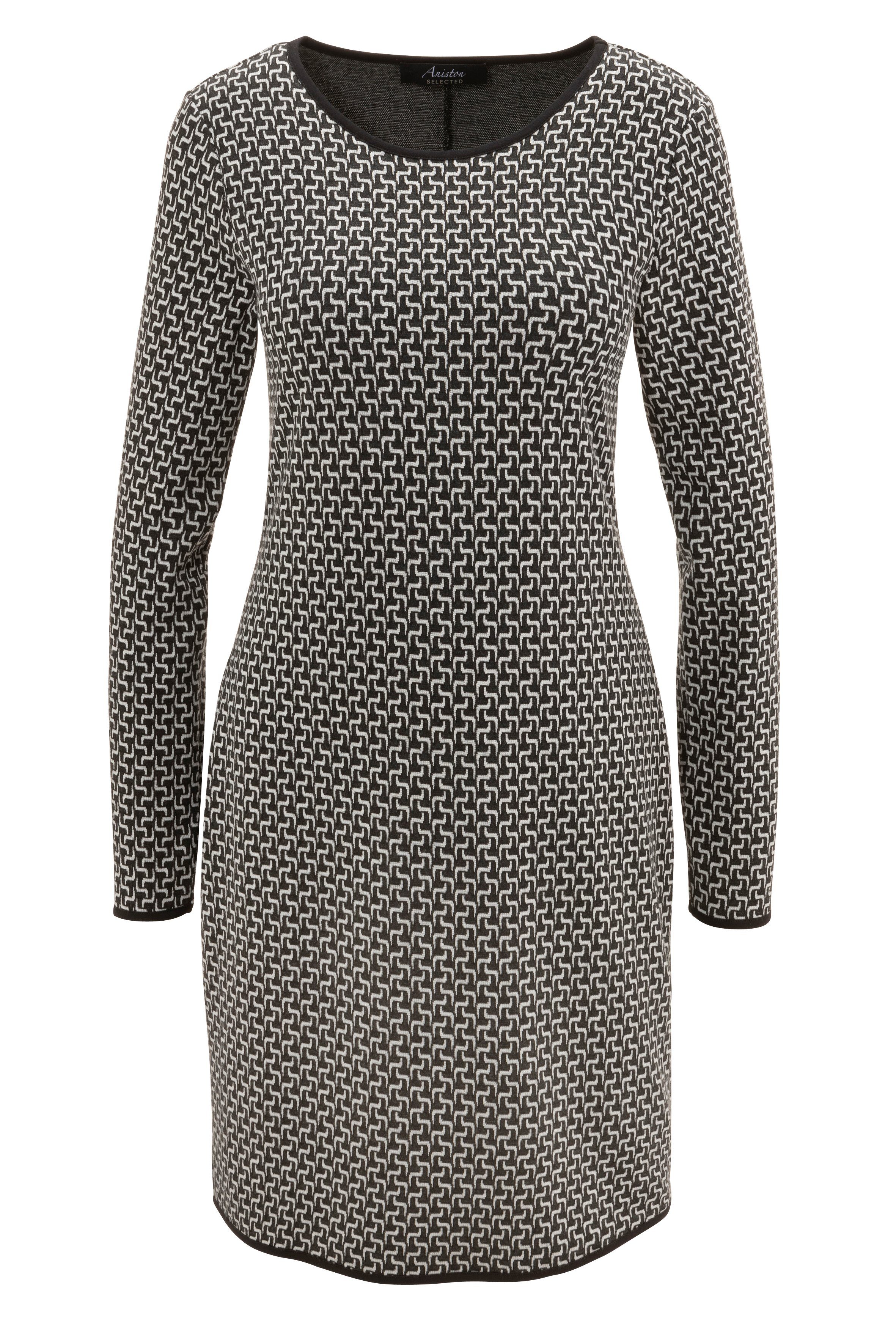 Aniston SELECTED Jerseykleid Allover-Muster mit schwarzen und Abschlüssen