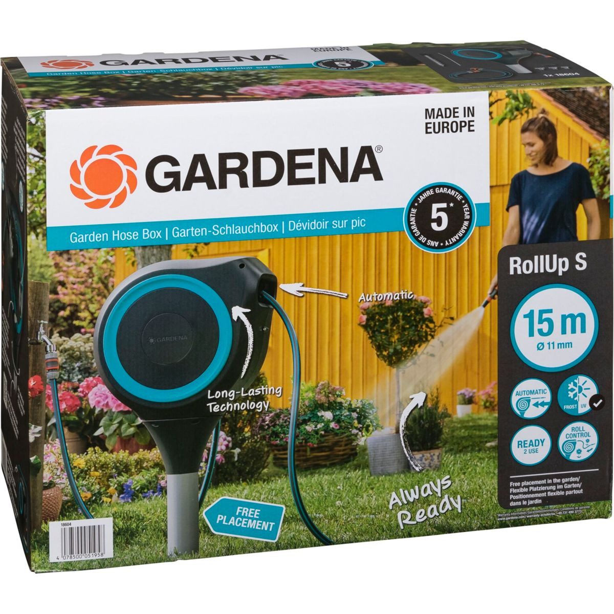 GARDENA Gartenschlauch Garten-Schlauchbox RollUp S (türkis) 15 m