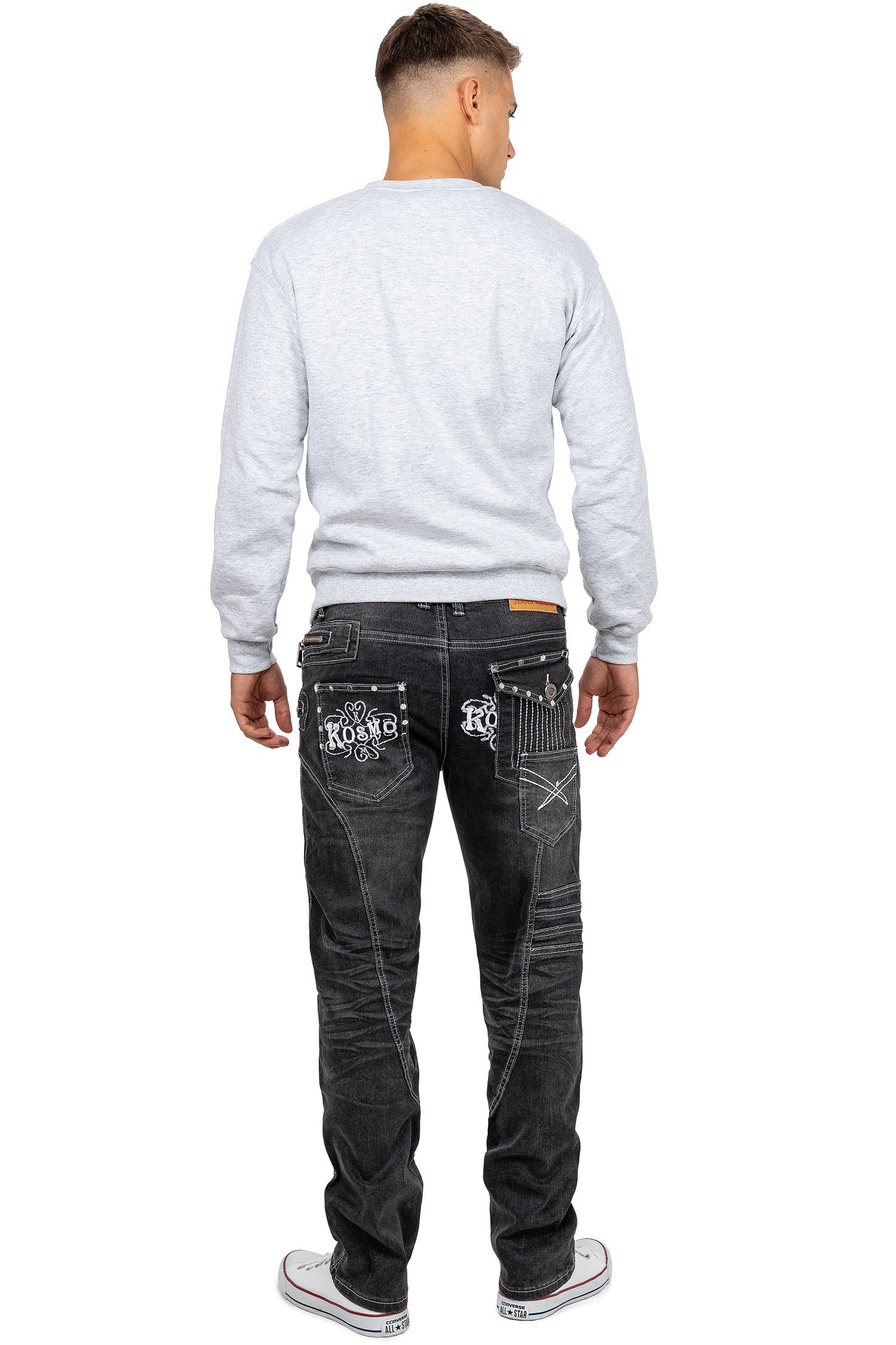 Kosmo Lupo grau Waschnung Hose Markante BA-KM051 und Herren Verzierungen Auffällige 5-Pocket-Jeans