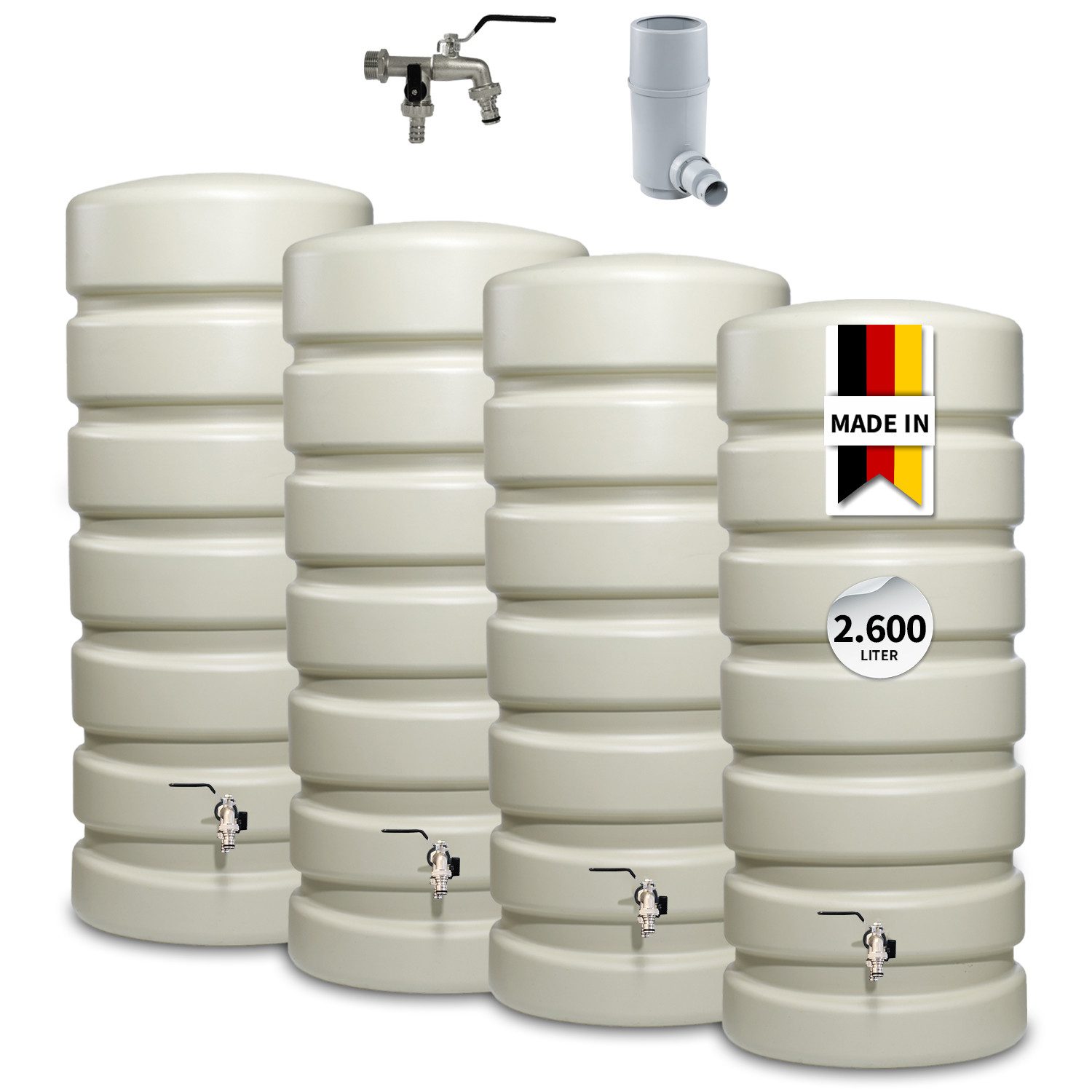 4rain Regentonne CLASSIC Regentonne Wandtank-SET Komplett-Set 2600 L, sandbeige, 2600 l