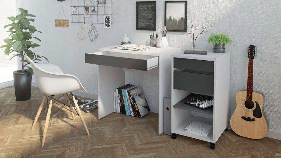 Schreibtisch weiss und grau. 1 Schublade Schreibtisch ebuy24 Fula