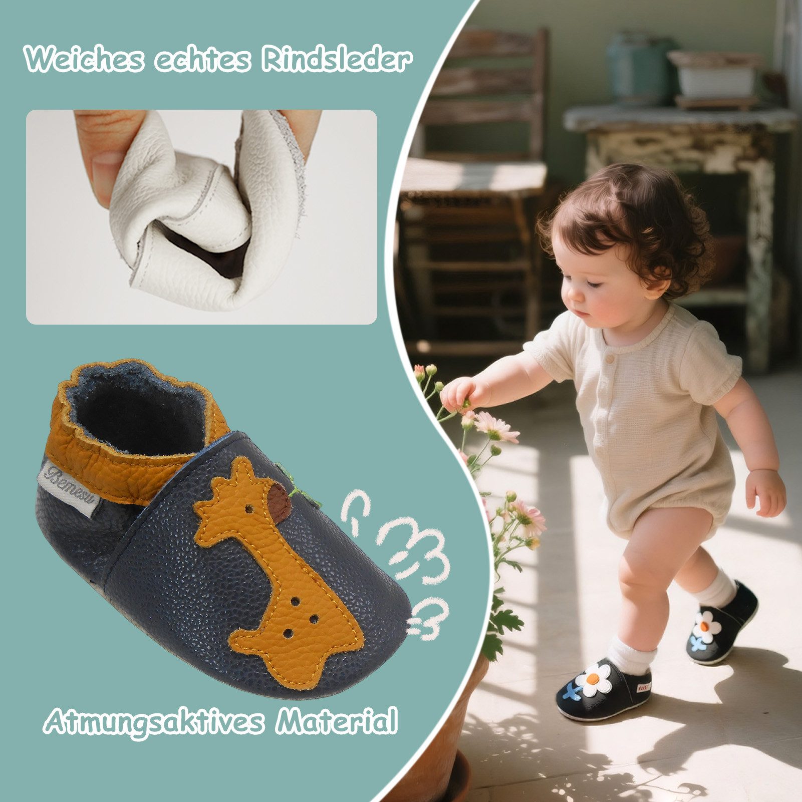 Bemesu Bemesu Baby Leder Krabbelschuhe Lauflernschuhe Rutschfest Krabbelschuh Echtes Leder