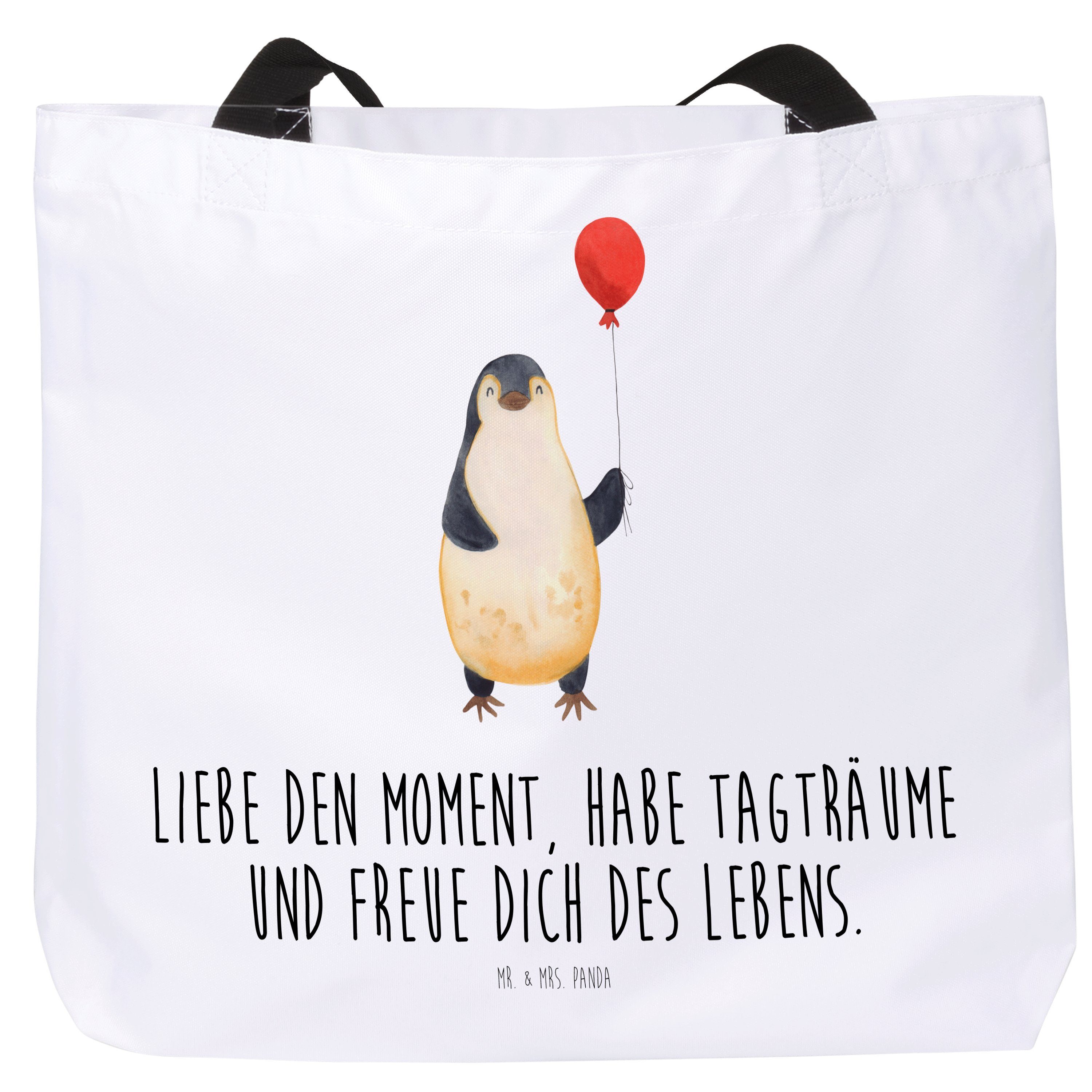 Mr. & Mrs. Panda Shopper - - fröhlich, Tragebeutel, Luftballon Kirmes, Geschenk, Weiß (1-tlg) Pinguin