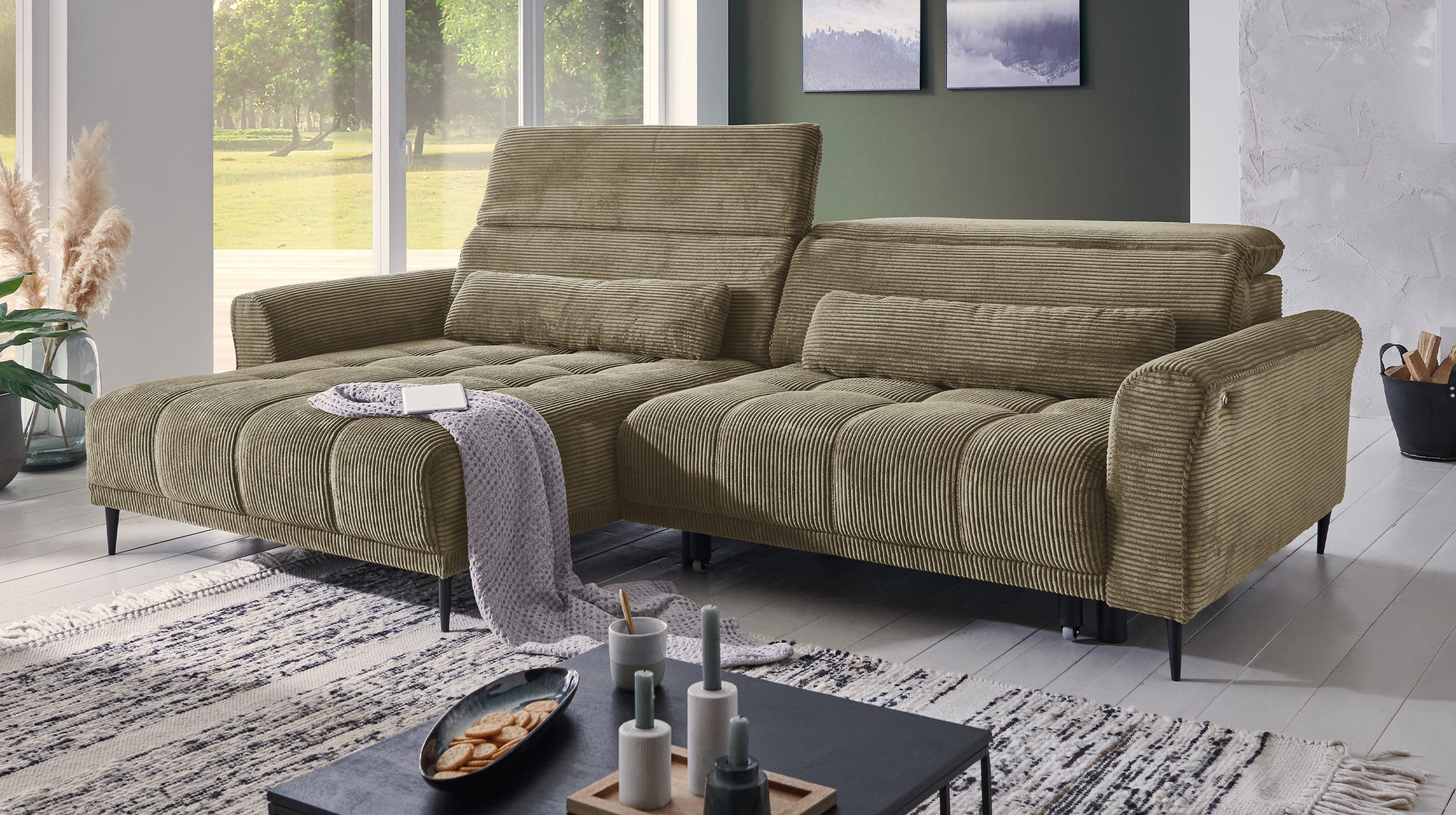 Massivart® Ecksofa Cord 277 cm / Cordsofa LOGAN / Sitztiefenverstellung / N günstig online kaufen