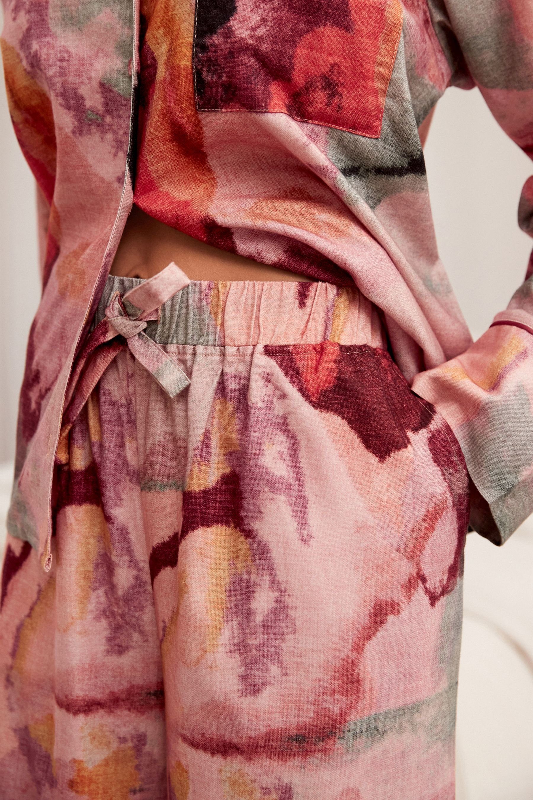 Flanell-Schlafanzug tlg) Tie Pink Next (2 Geknöpfter Dye Pyjama